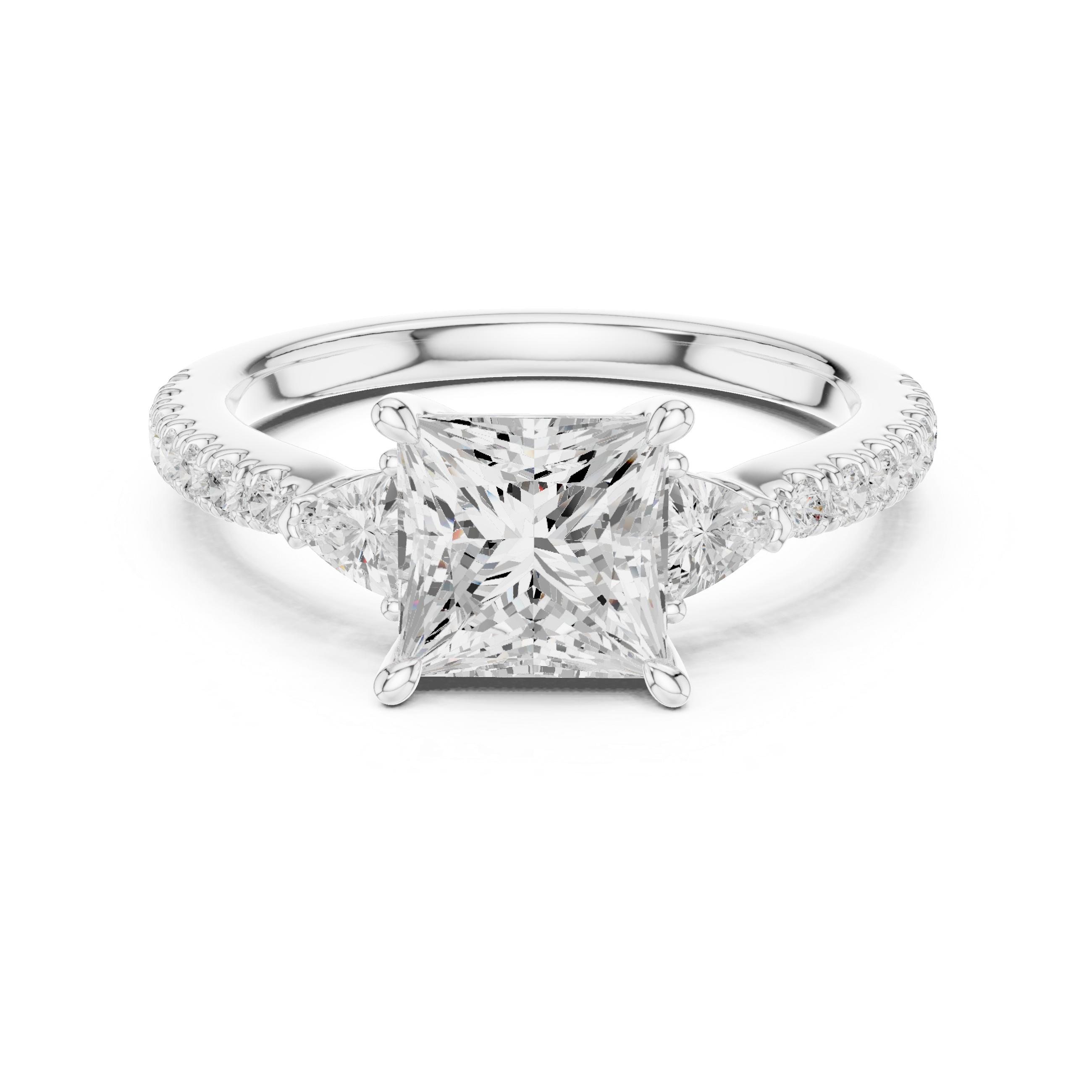 Princess Cut Three-Stone Diamond Ring with Pavé Band