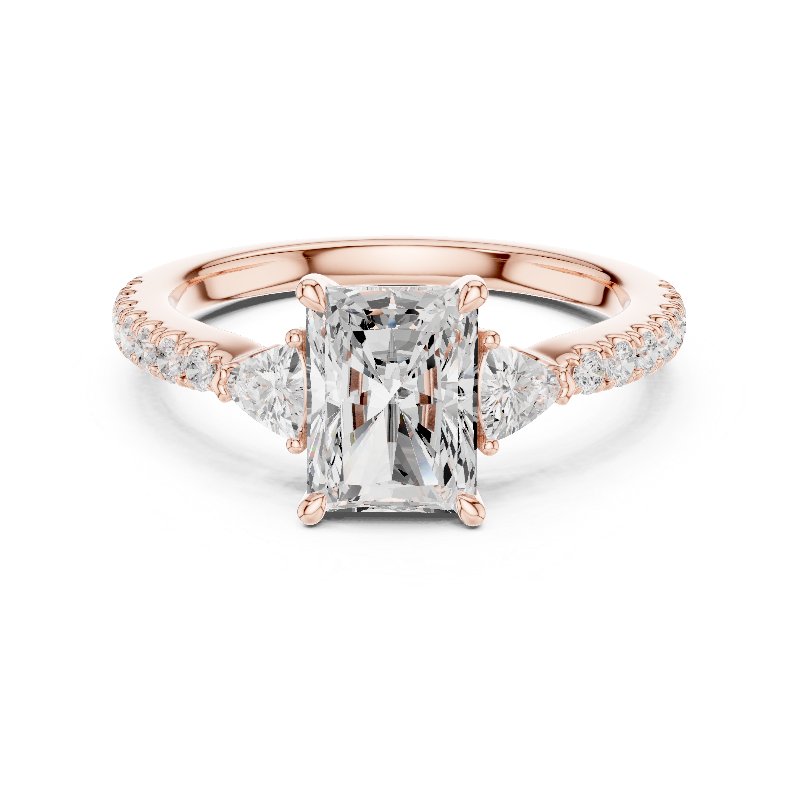 Radiant Cut Three-Stone Diamond Ring with Pavé Band