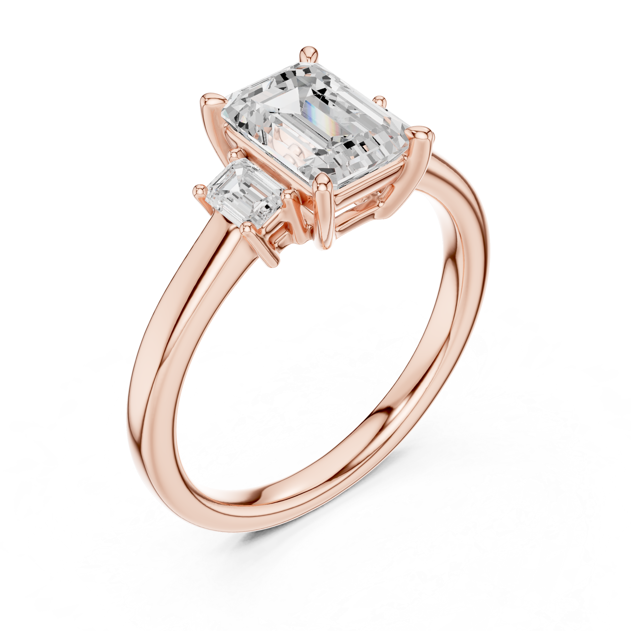 Emerald Cut Diamond Three-Stone Engagement Ring with Matching Side Stones