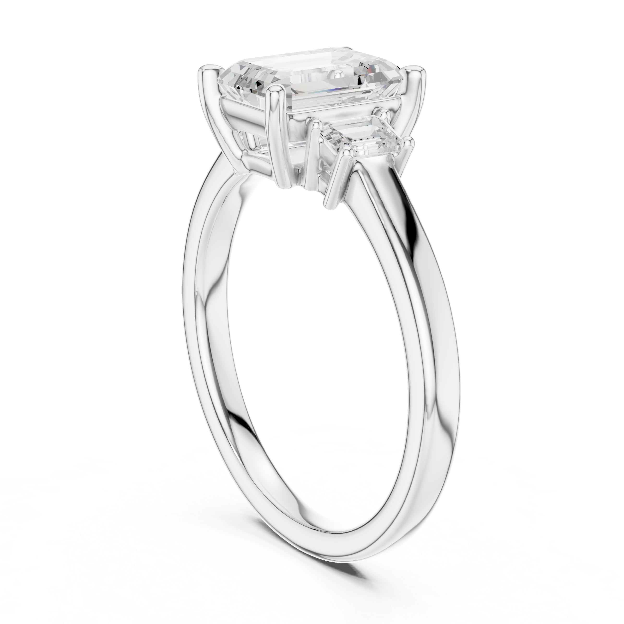 Emerald Cut Diamond Three-Stone Engagement Ring with Matching Side Stones