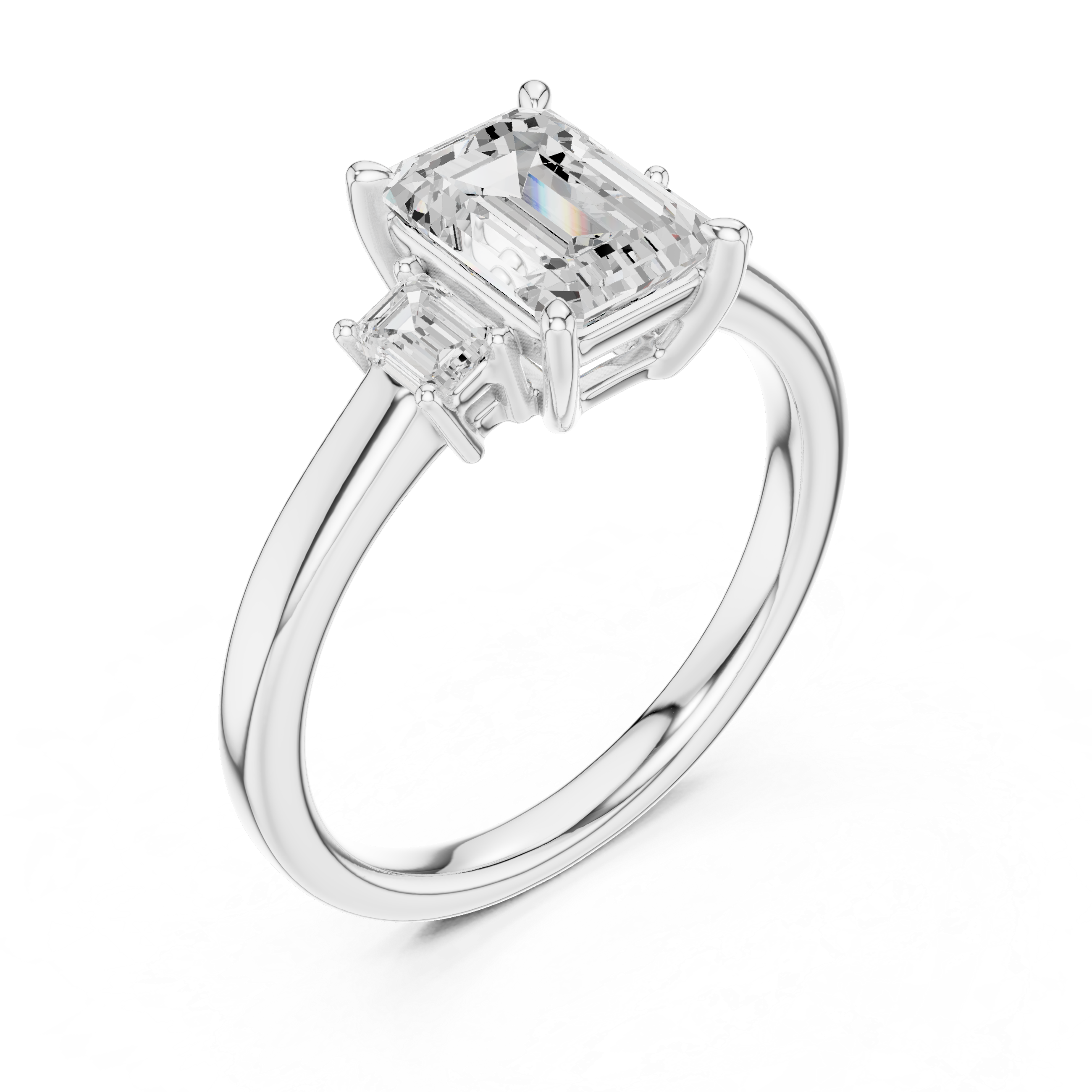 Emerald Cut Diamond Three-Stone Engagement Ring with Matching Side Stones