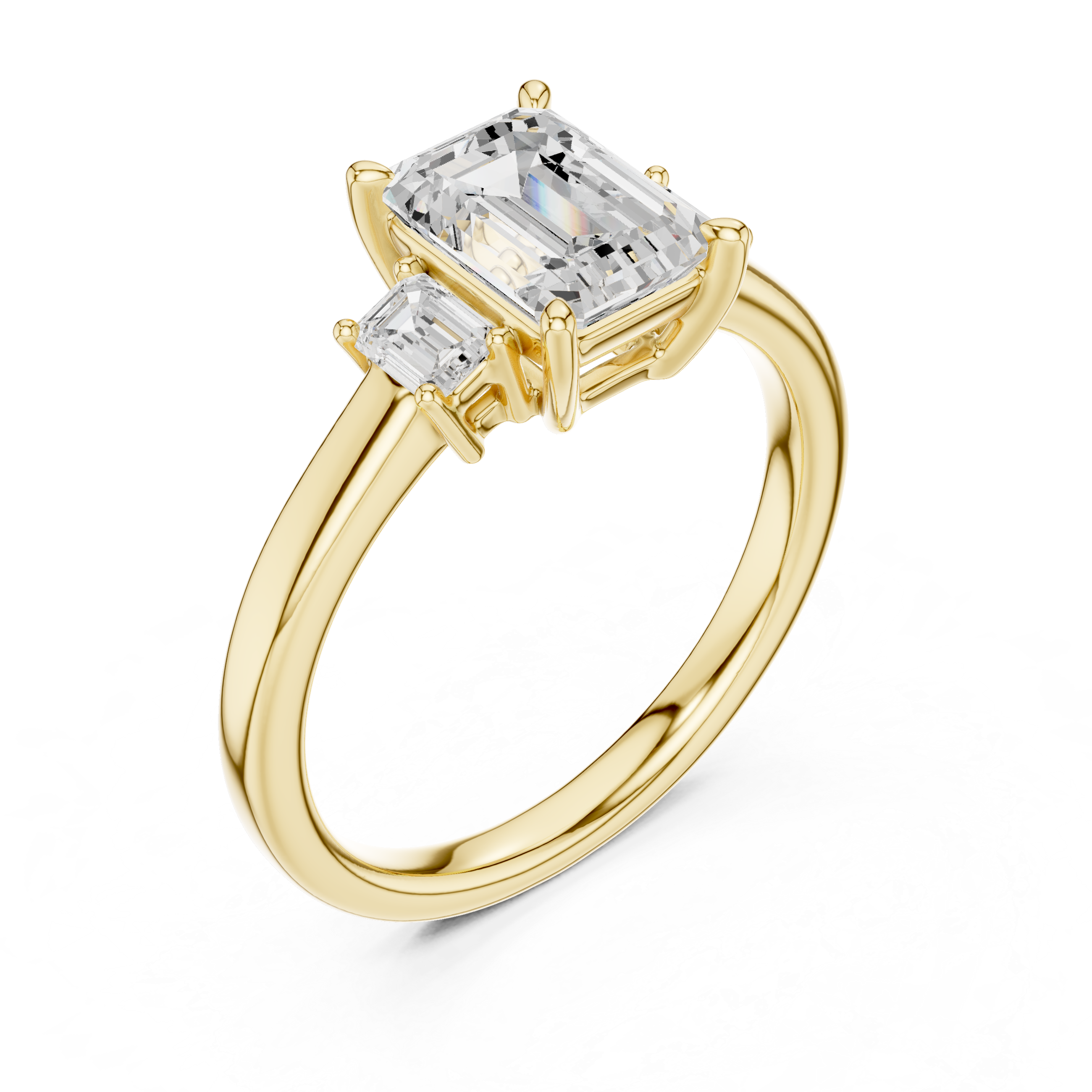Emerald Cut Diamond Three-Stone Engagement Ring with Matching Side Stones