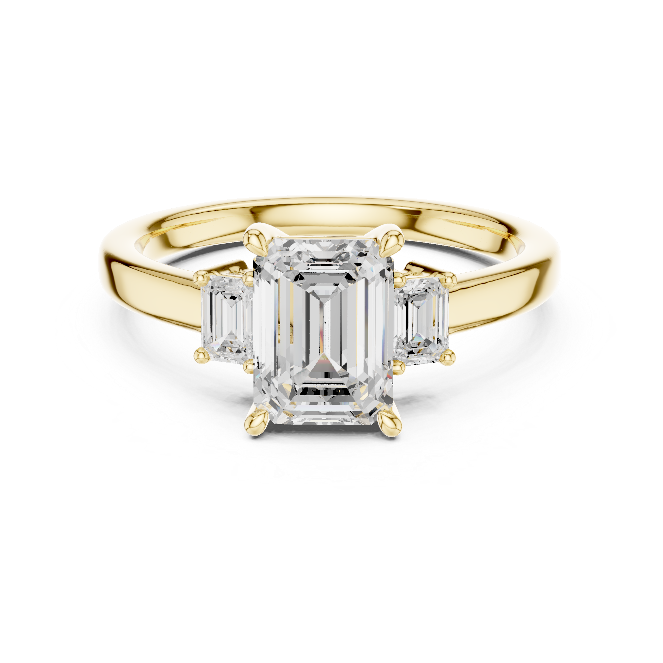 Emerald Cut Diamond Three-Stone Engagement Ring with Matching Side Stones