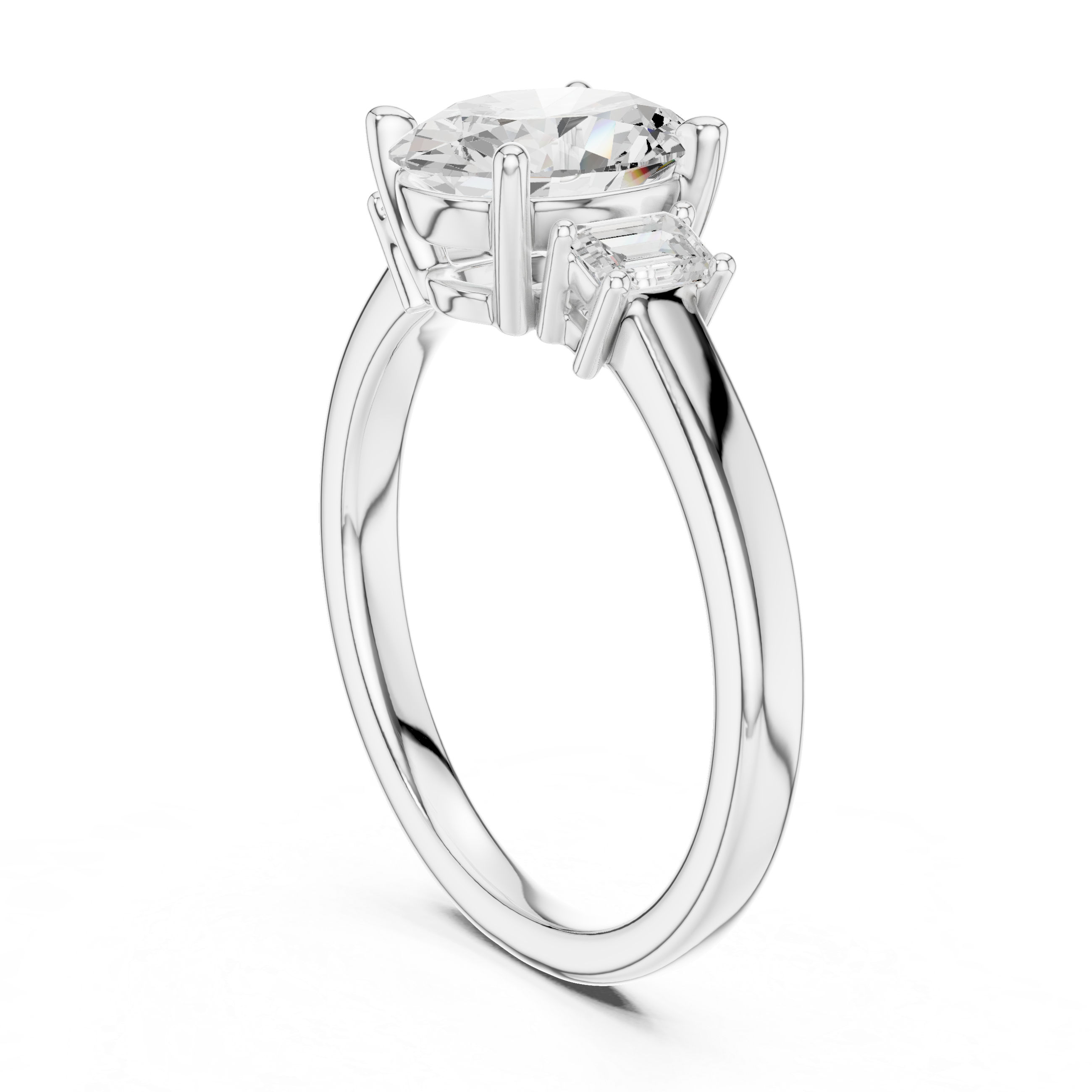 Oval Cut Diamond Three-Stone Engagement Ring with Emerald Side Stones