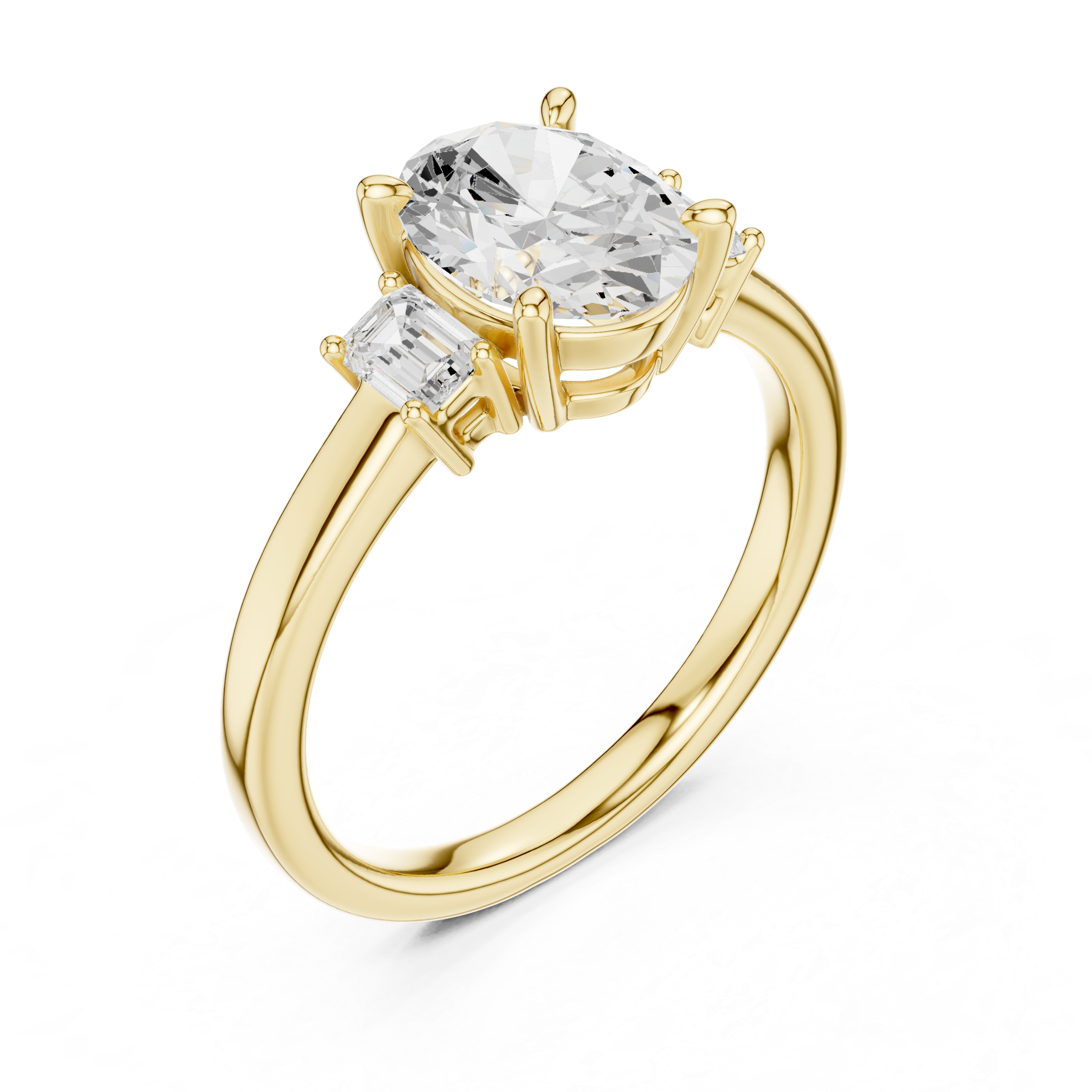 Oval Cut Diamond Three-Stone Engagement Ring with Emerald Side Stones