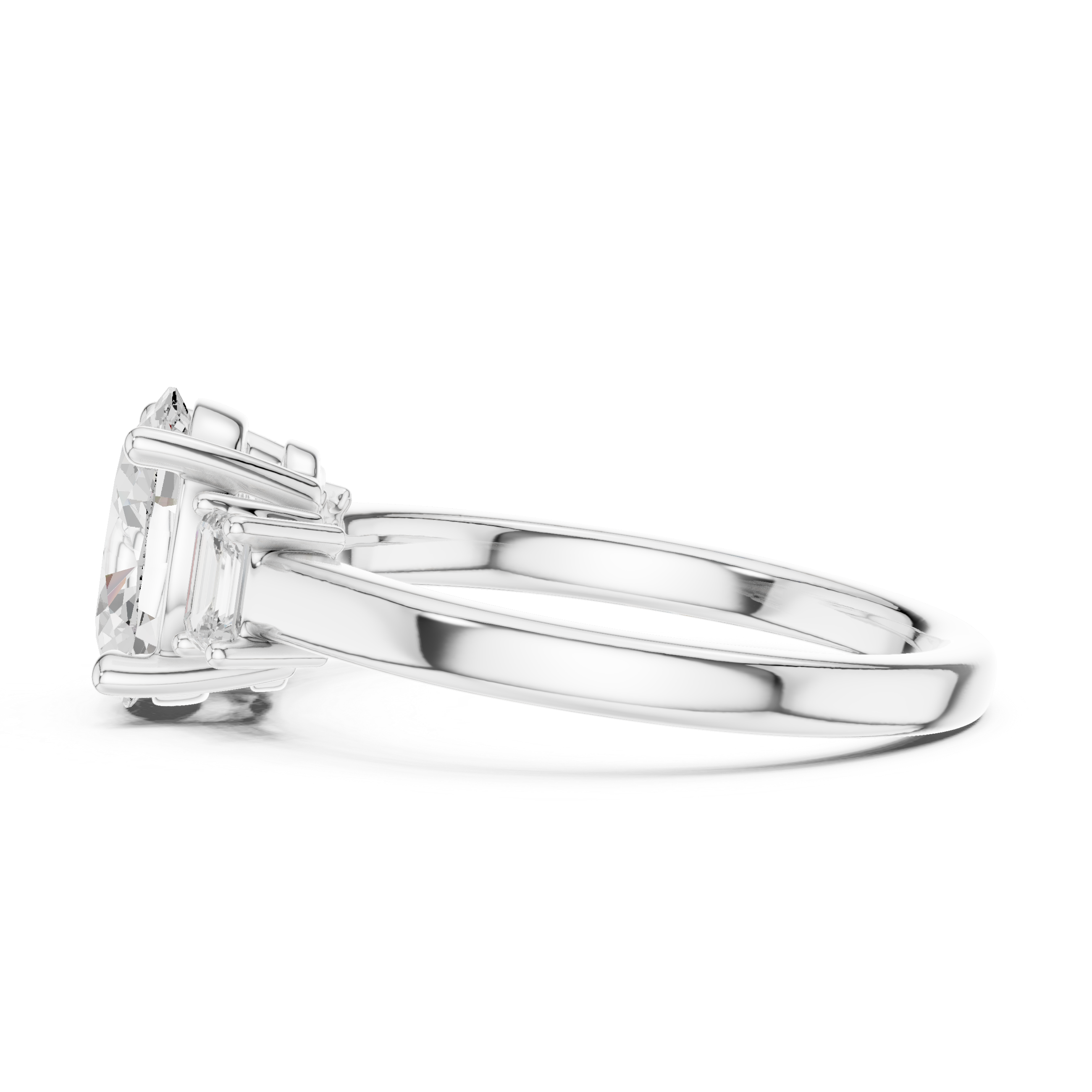Oval Cut Diamond Three-Stone Engagement Ring with Emerald Side Stones