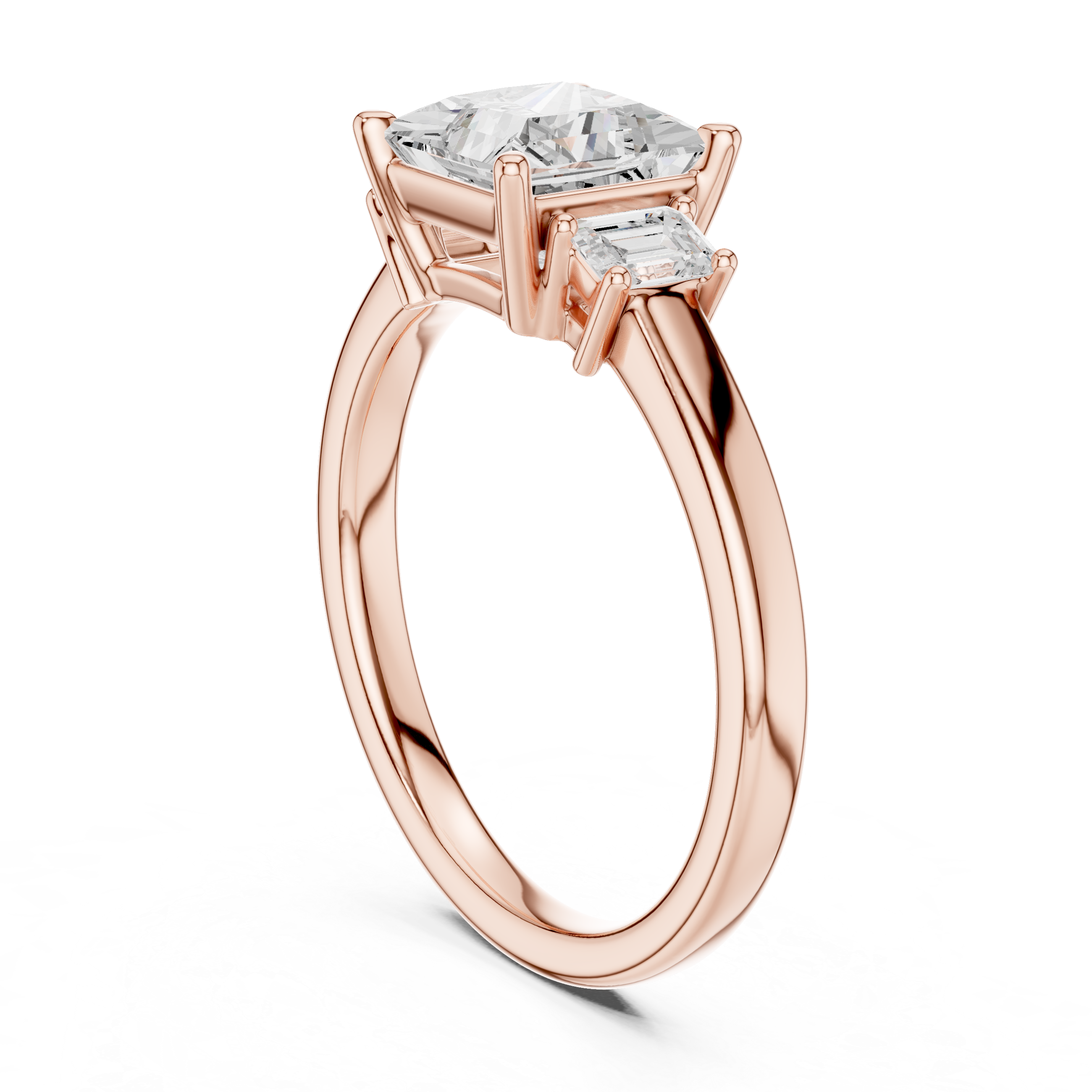 Princess Cut Diamond Three-Stone Engagement Ring with Emerald Side Stones