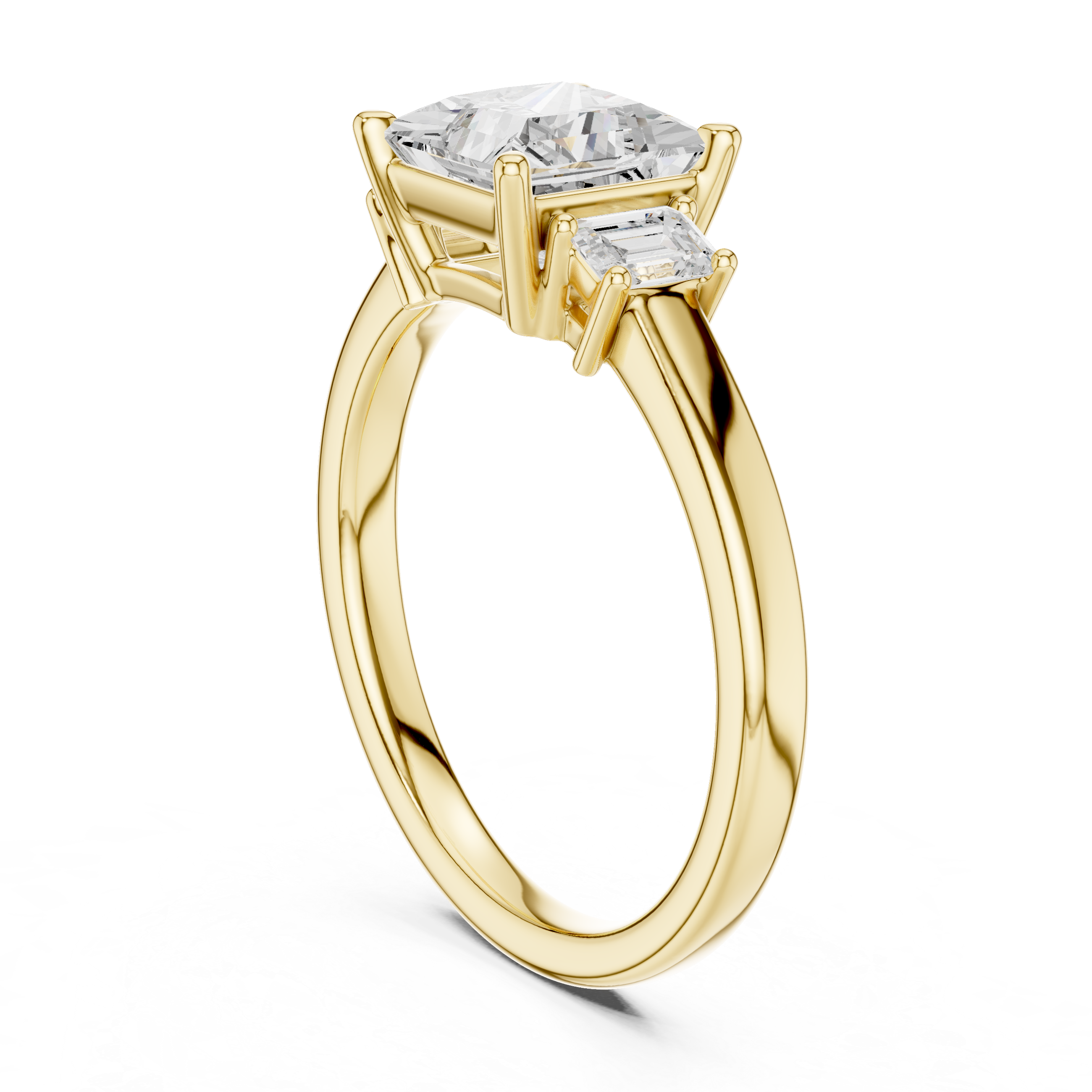 Princess Cut Diamond Three-Stone Engagement Ring with Emerald Side Stones