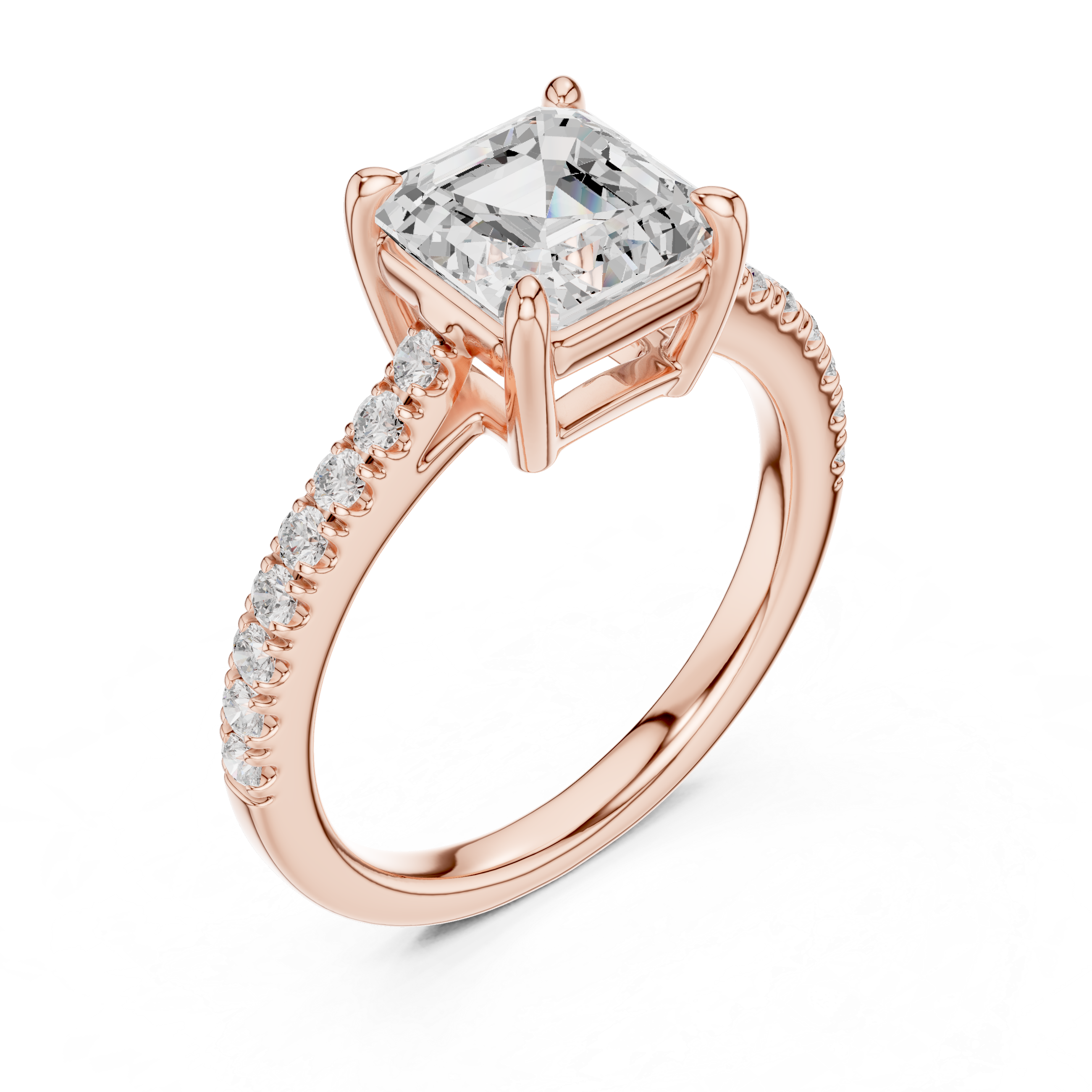 Asscher Cut Diamond Solitaire Ring with Pavé Band