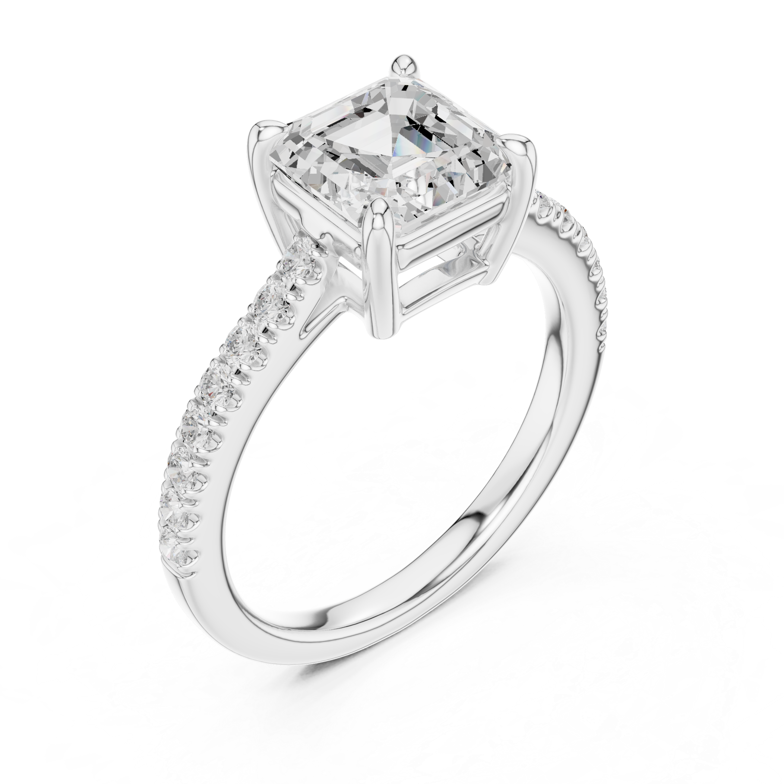 Asscher Cut Diamond Solitaire Ring with Pavé Band