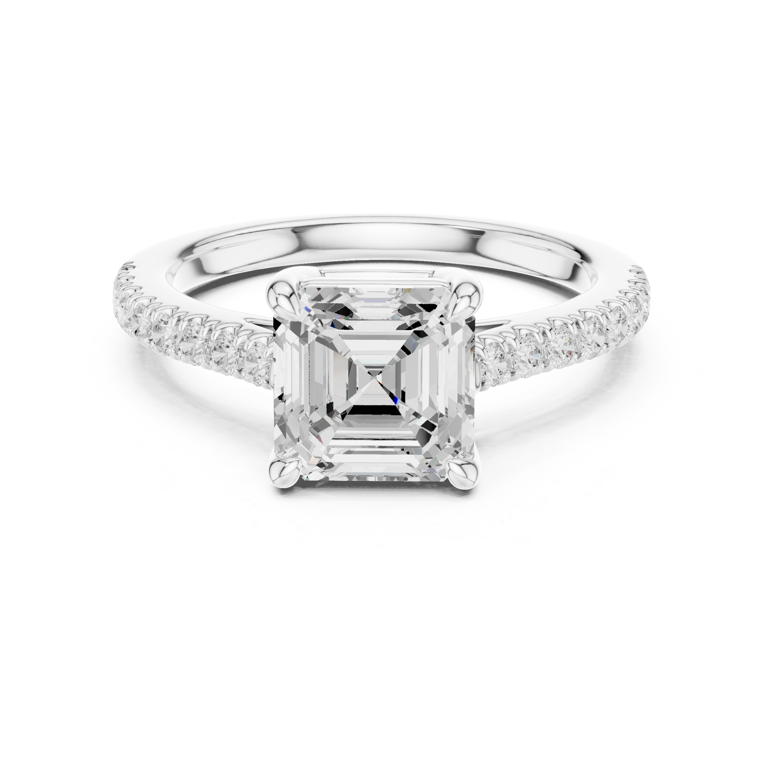 Asscher Cut Diamond Solitaire Ring with Pavé Band