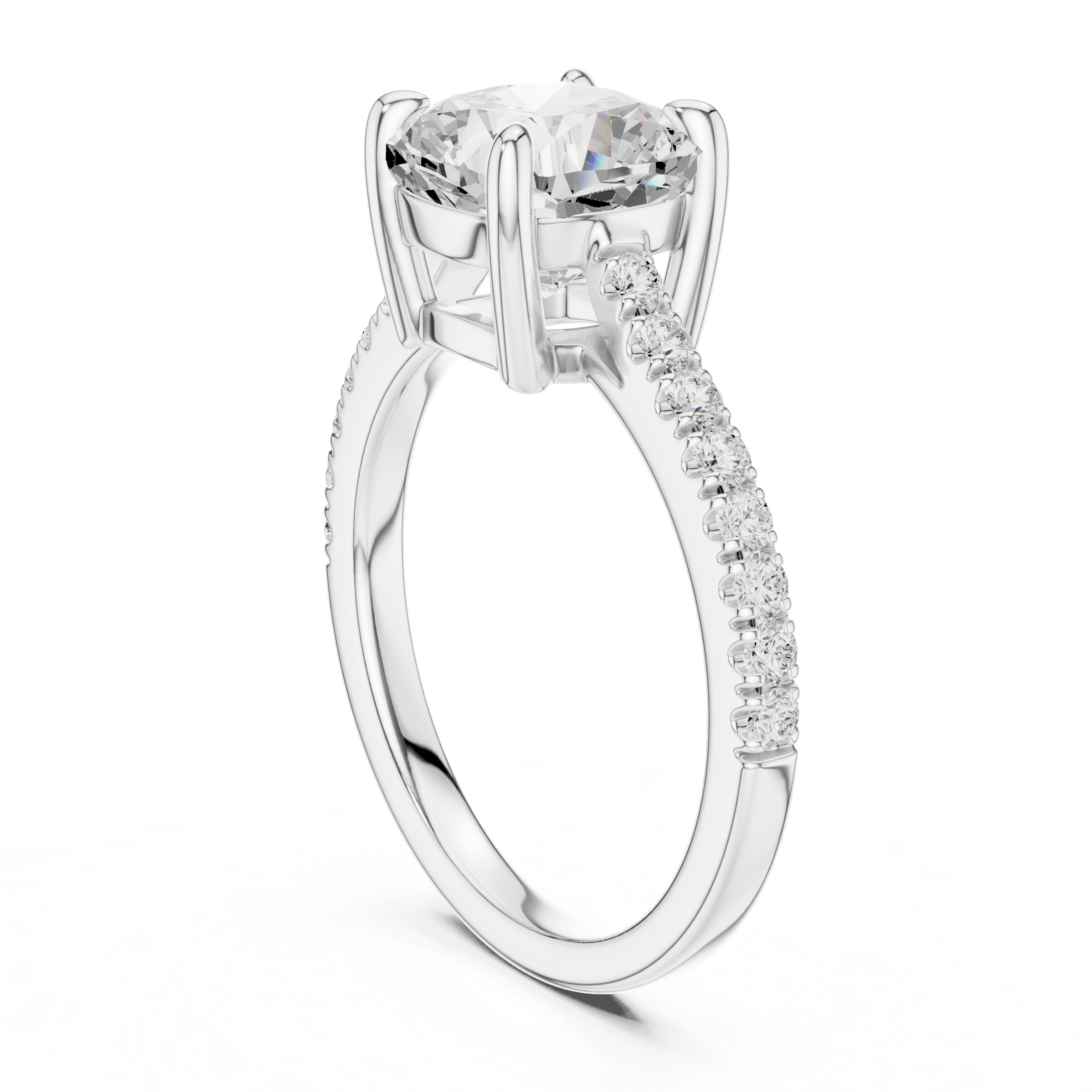 Cushion Cut Diamond Solitaire Ring with Pavé Band
