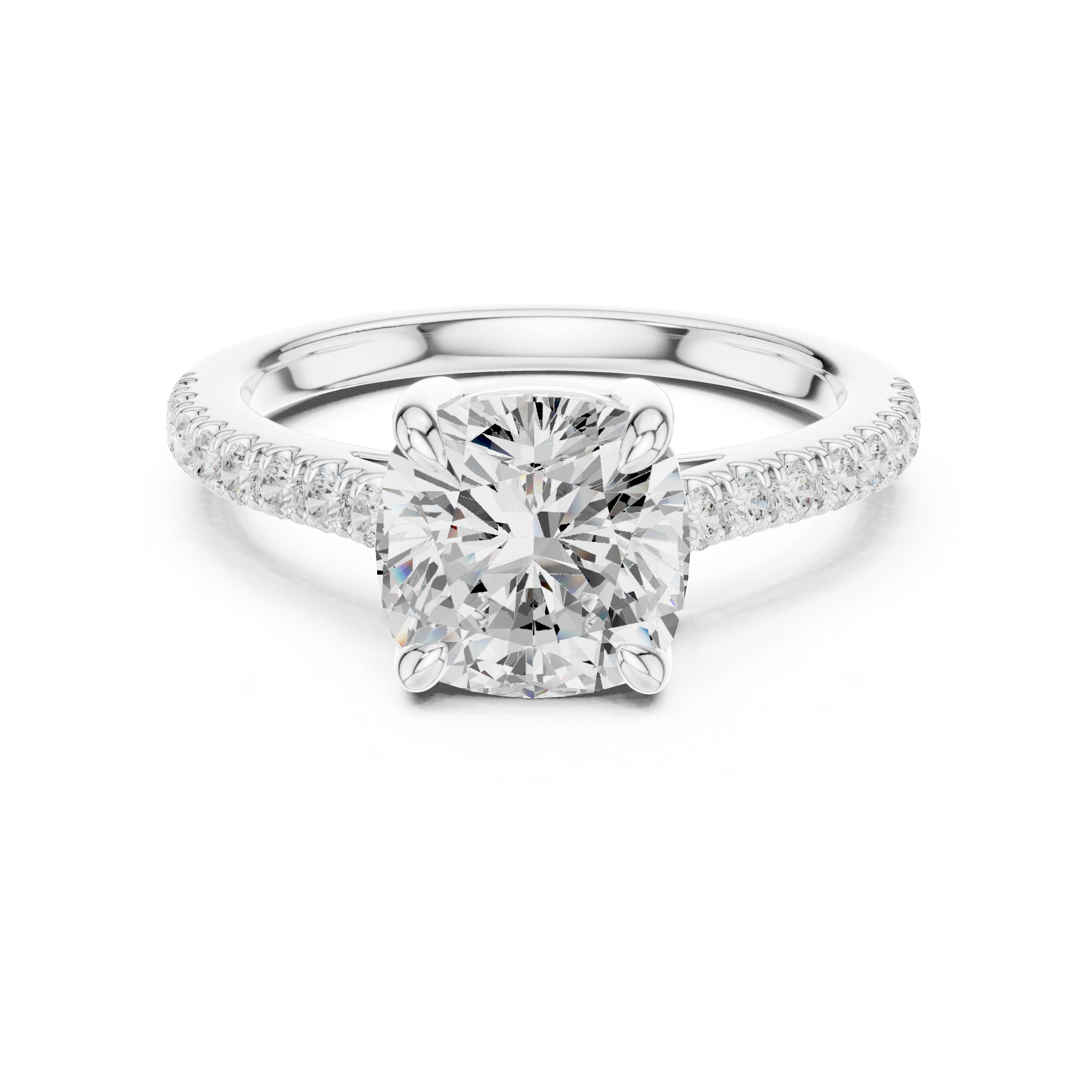 Cushion Cut Diamond Solitaire Ring with Pavé Band