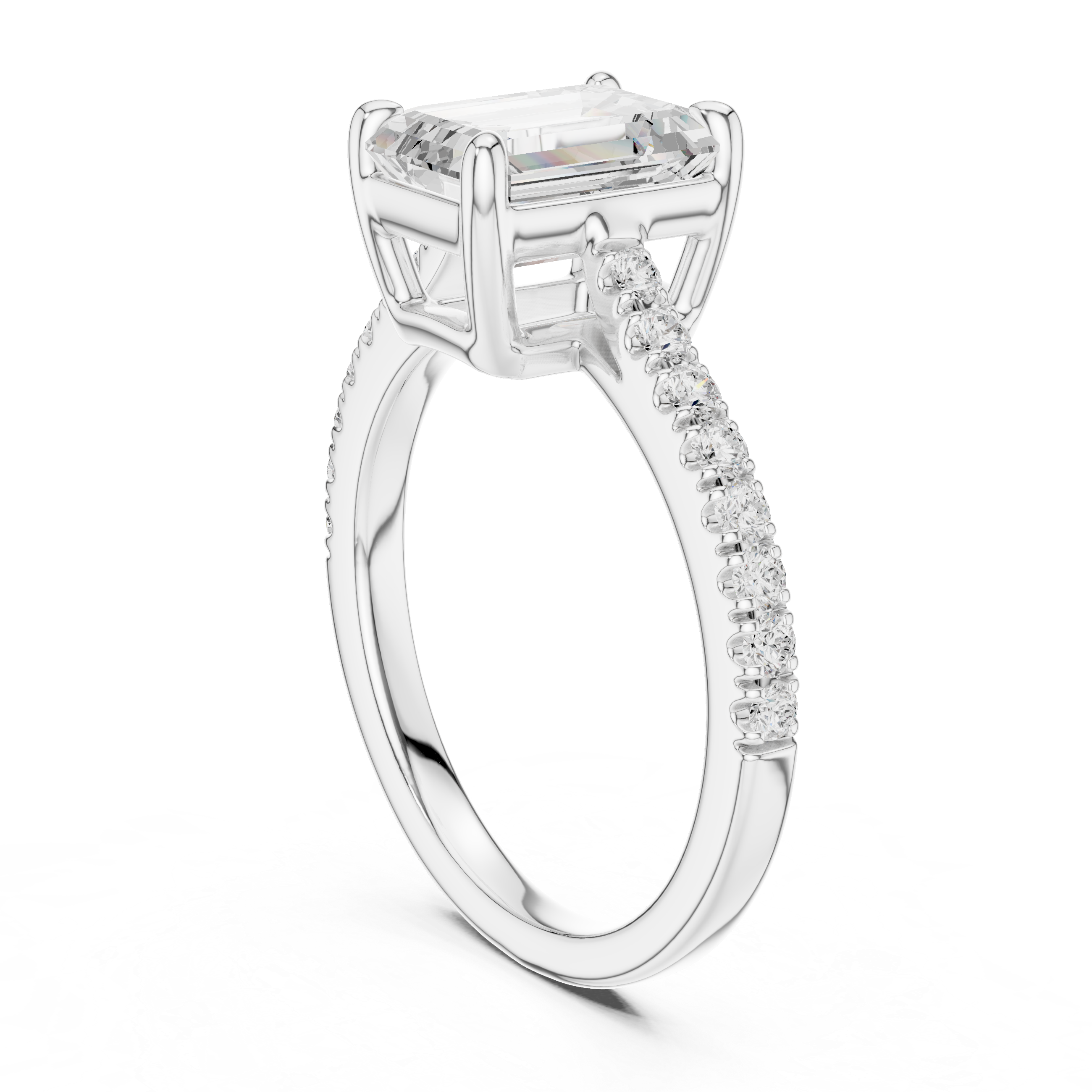 Emerald Cut Diamond Solitaire Ring with Pavé Band