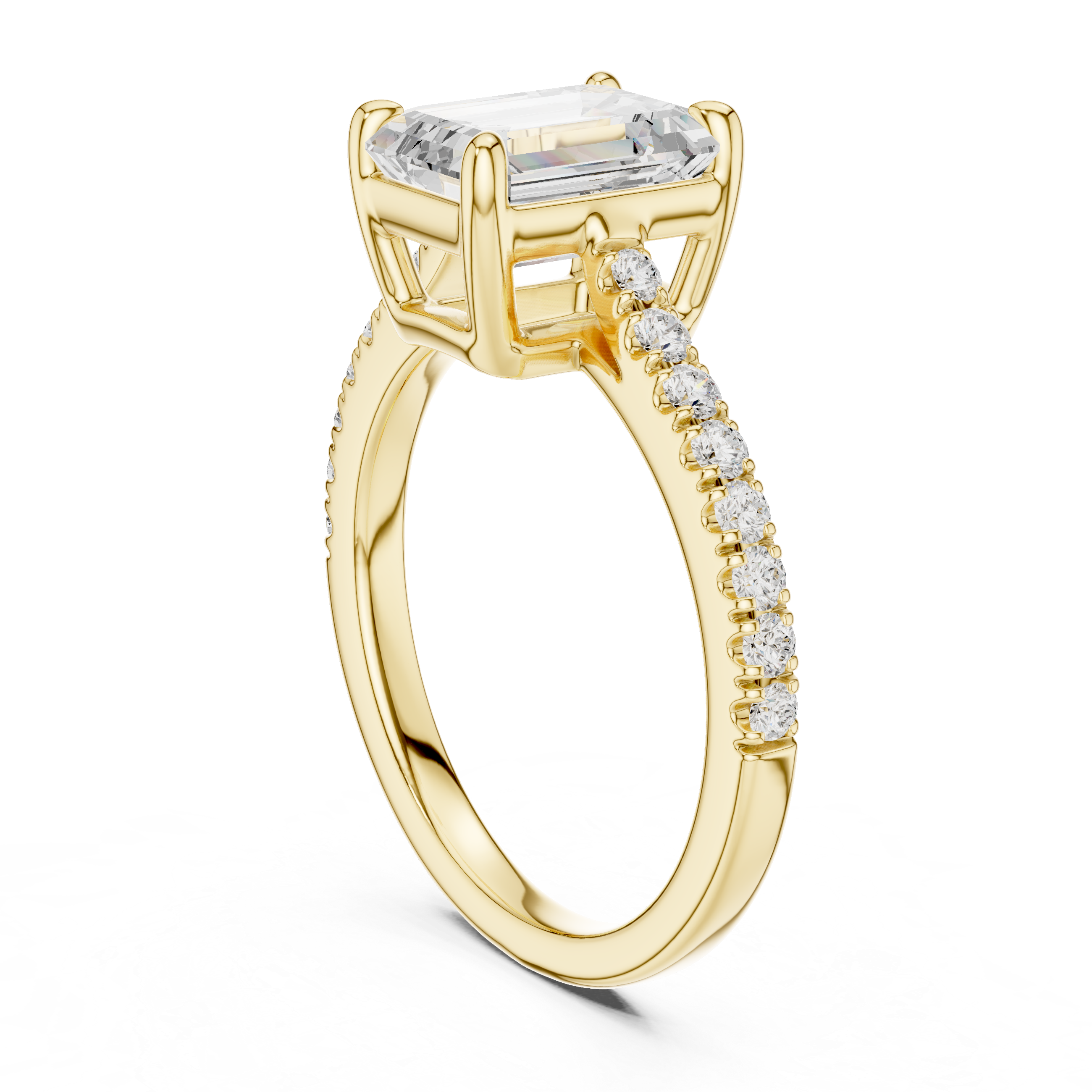 Emerald Cut Diamond Solitaire Ring with Pavé Band