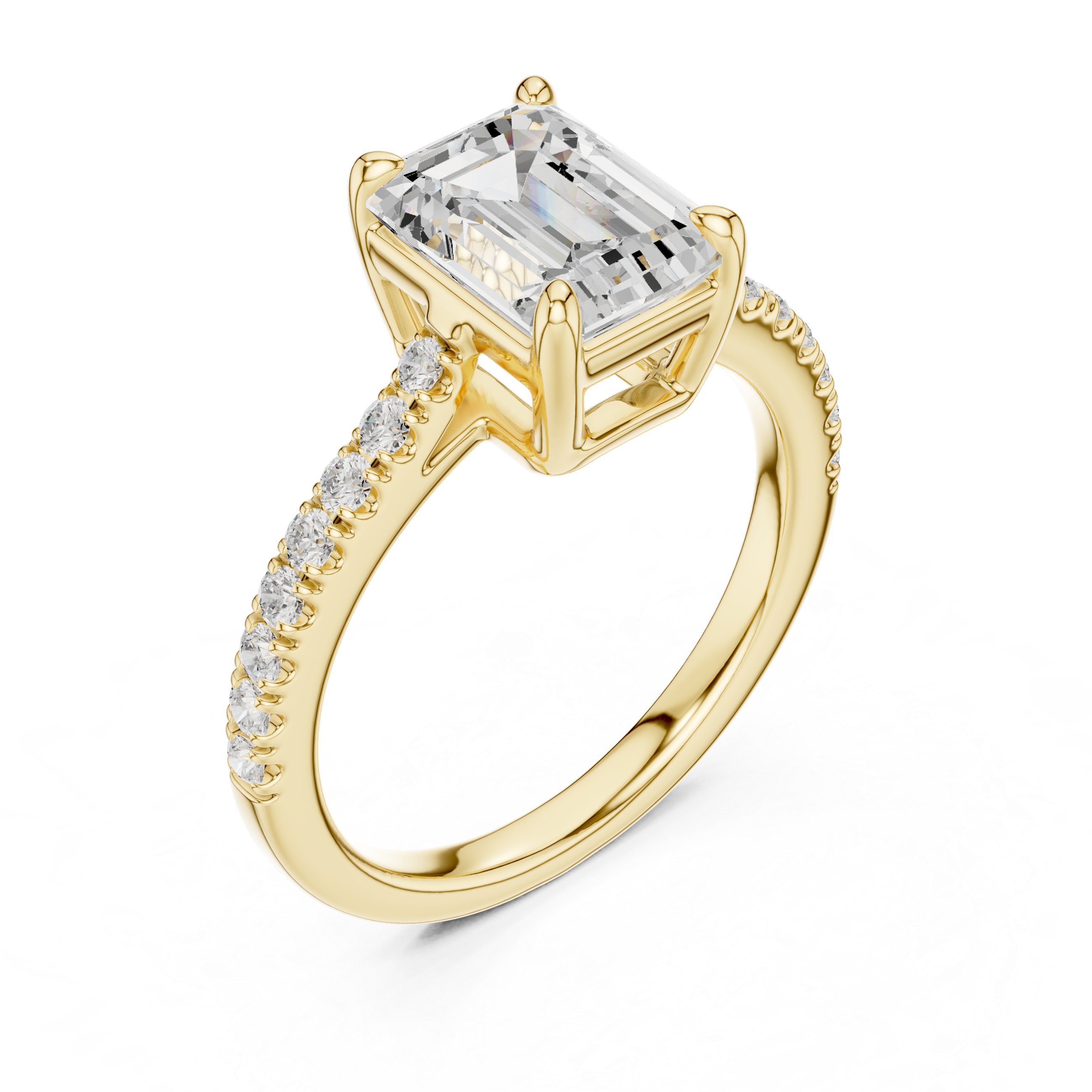 Emerald Cut Diamond Solitaire Ring with Pavé Band