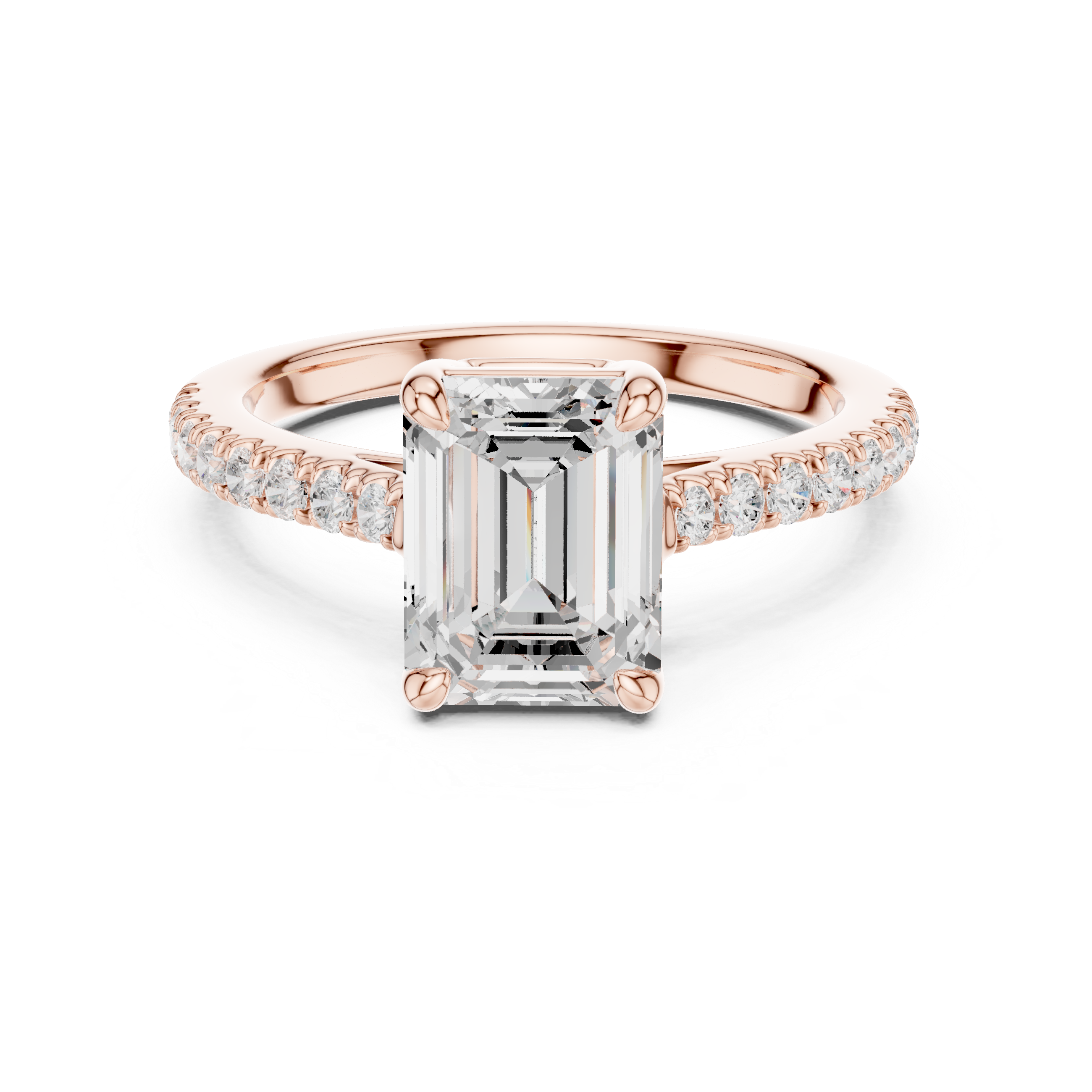 Emerald Cut Diamond Solitaire Ring with Pavé Band