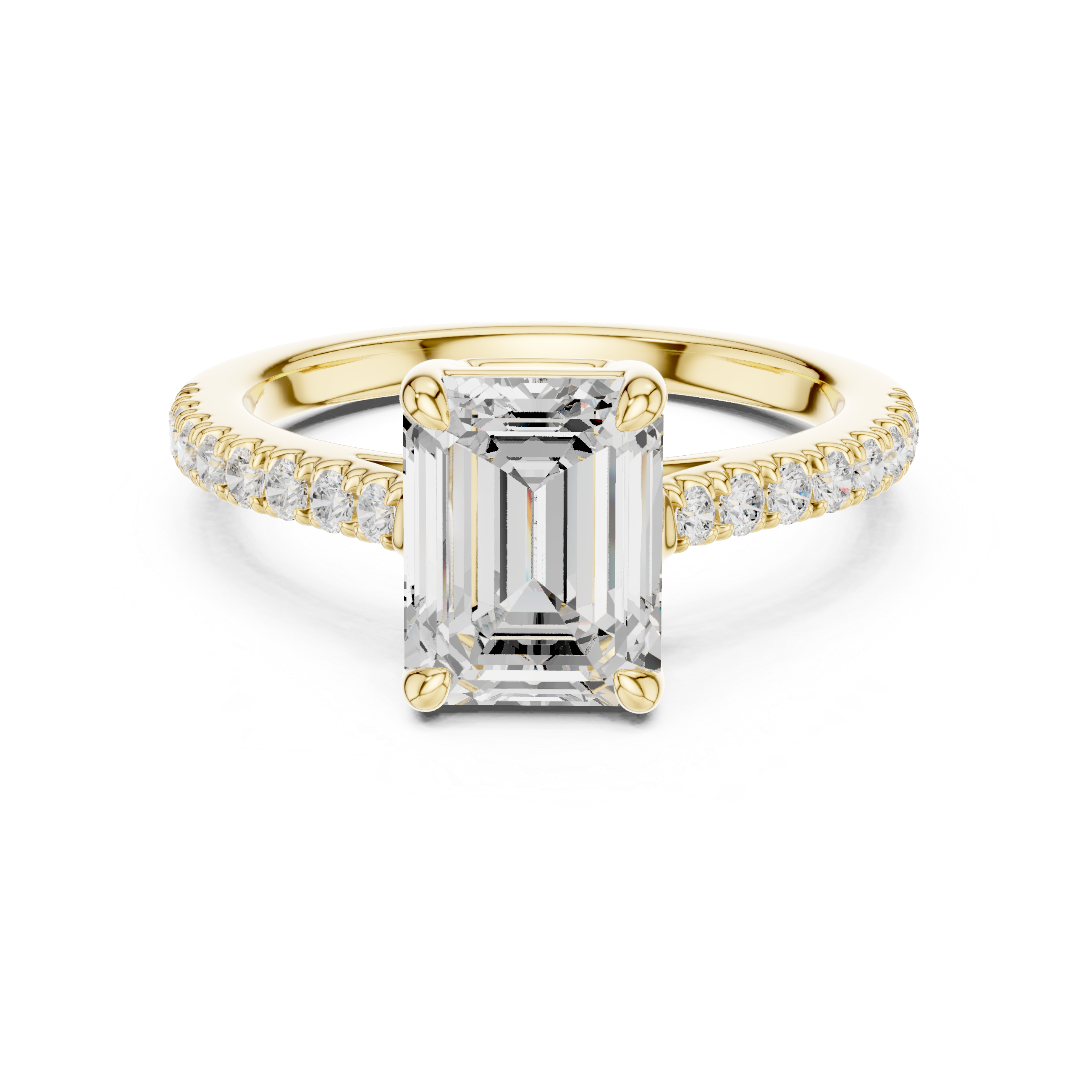 Emerald Cut Diamond Solitaire Ring with Pavé Band