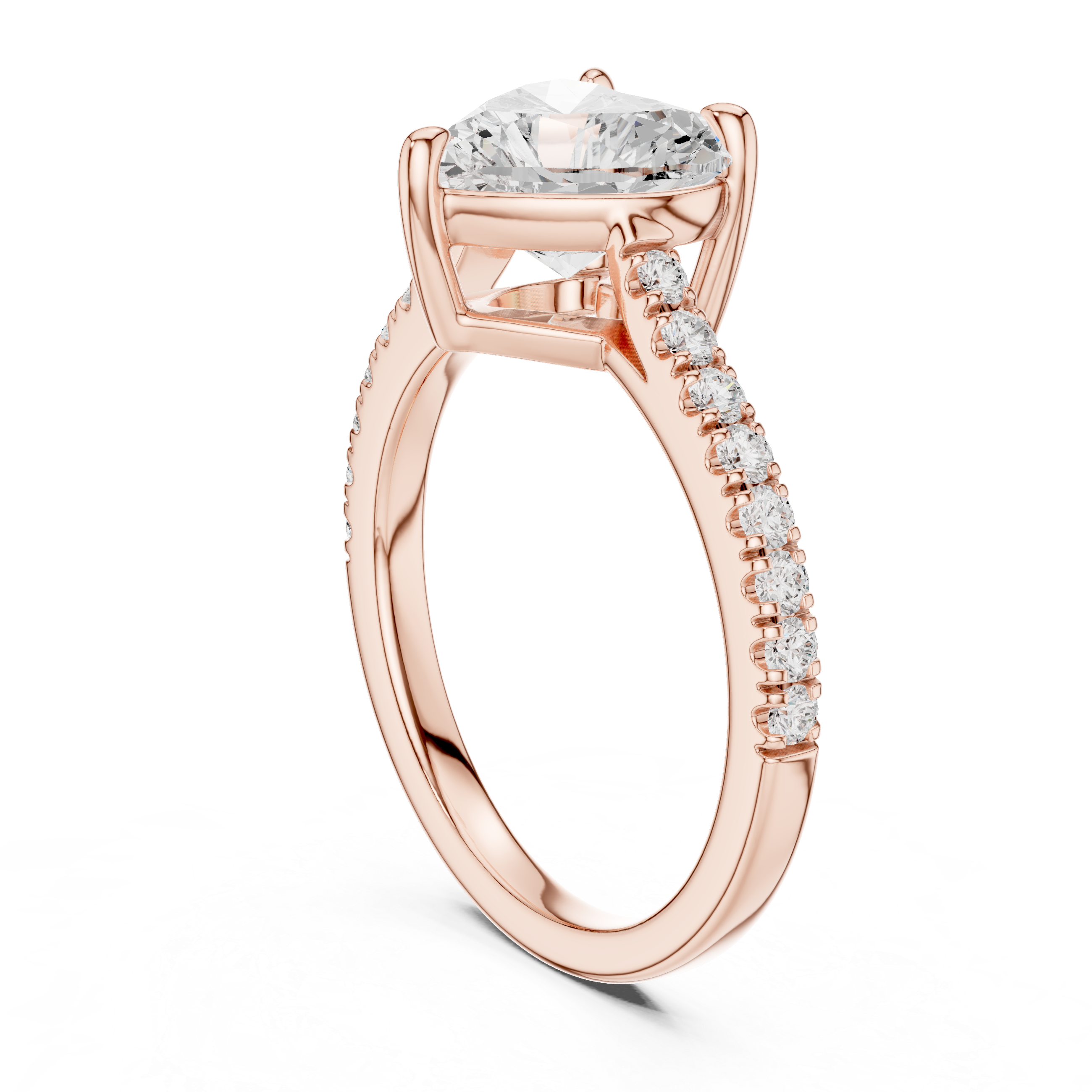 Heart Cut Diamond Solitaire Ring with Pavé Band