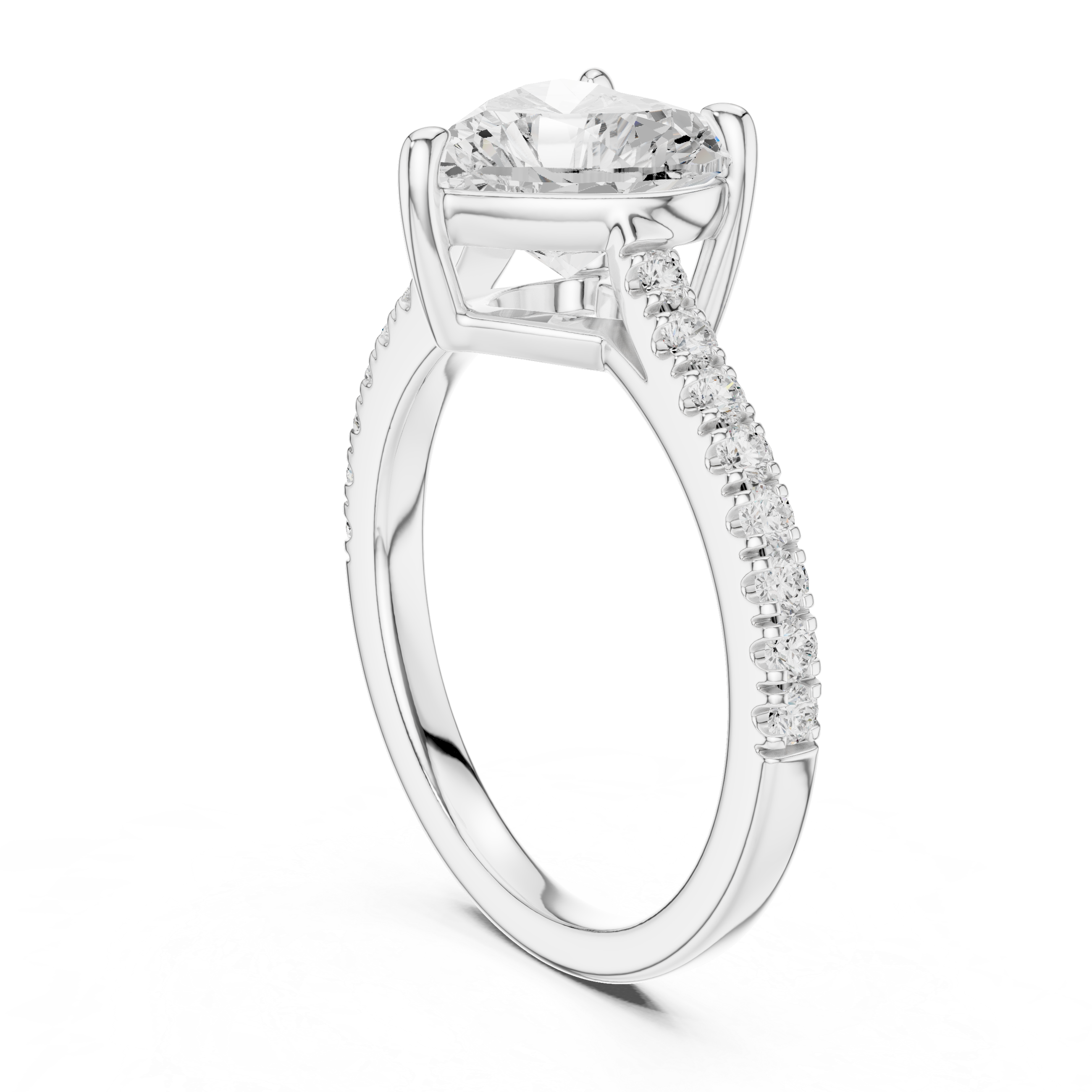 Heart Cut Diamond Solitaire Ring with Pavé Band