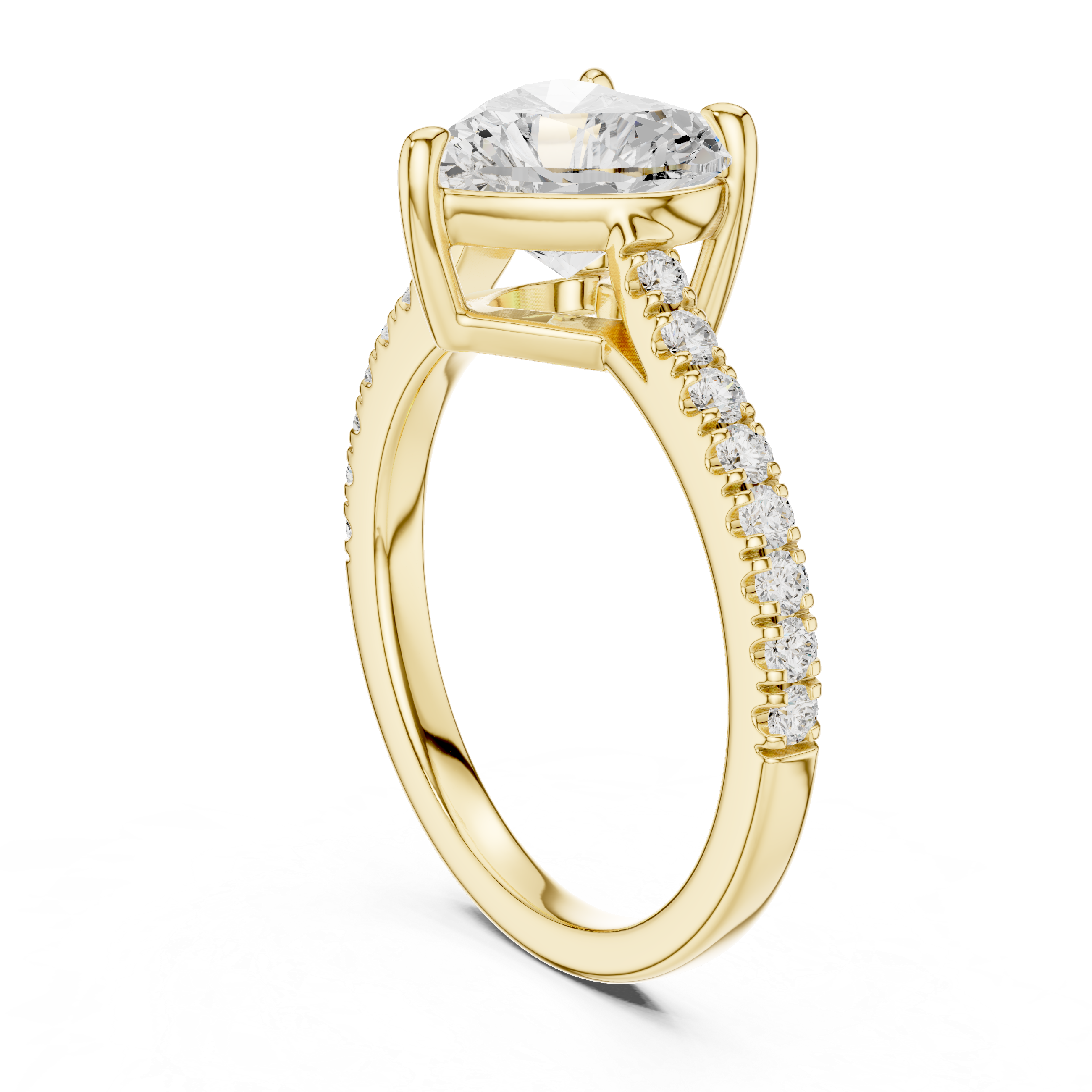 Heart Cut Diamond Solitaire Ring with Pavé Band