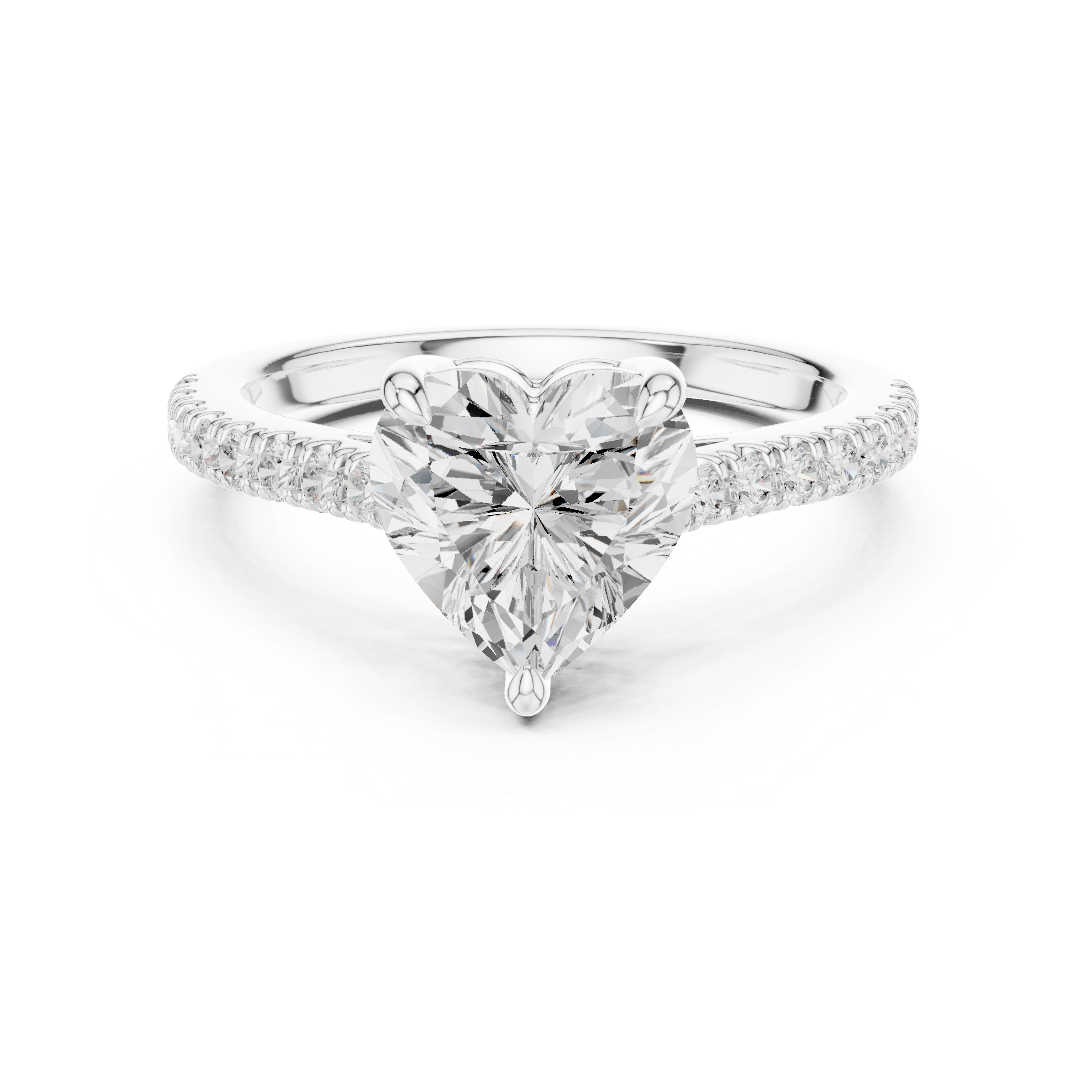 Heart Cut Diamond Solitaire Ring with Pavé Band