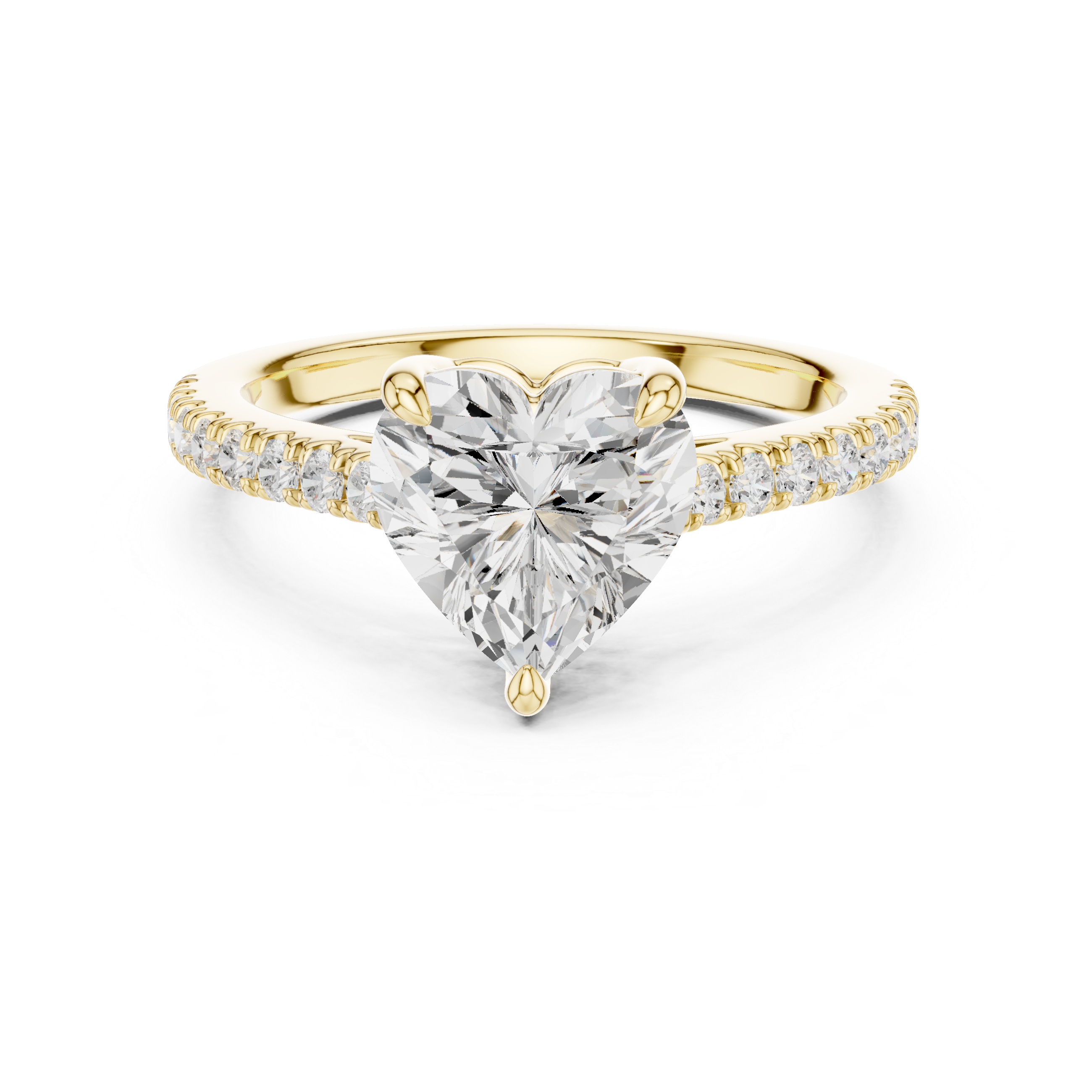 Heart Cut Diamond Solitaire Ring with Pavé Band