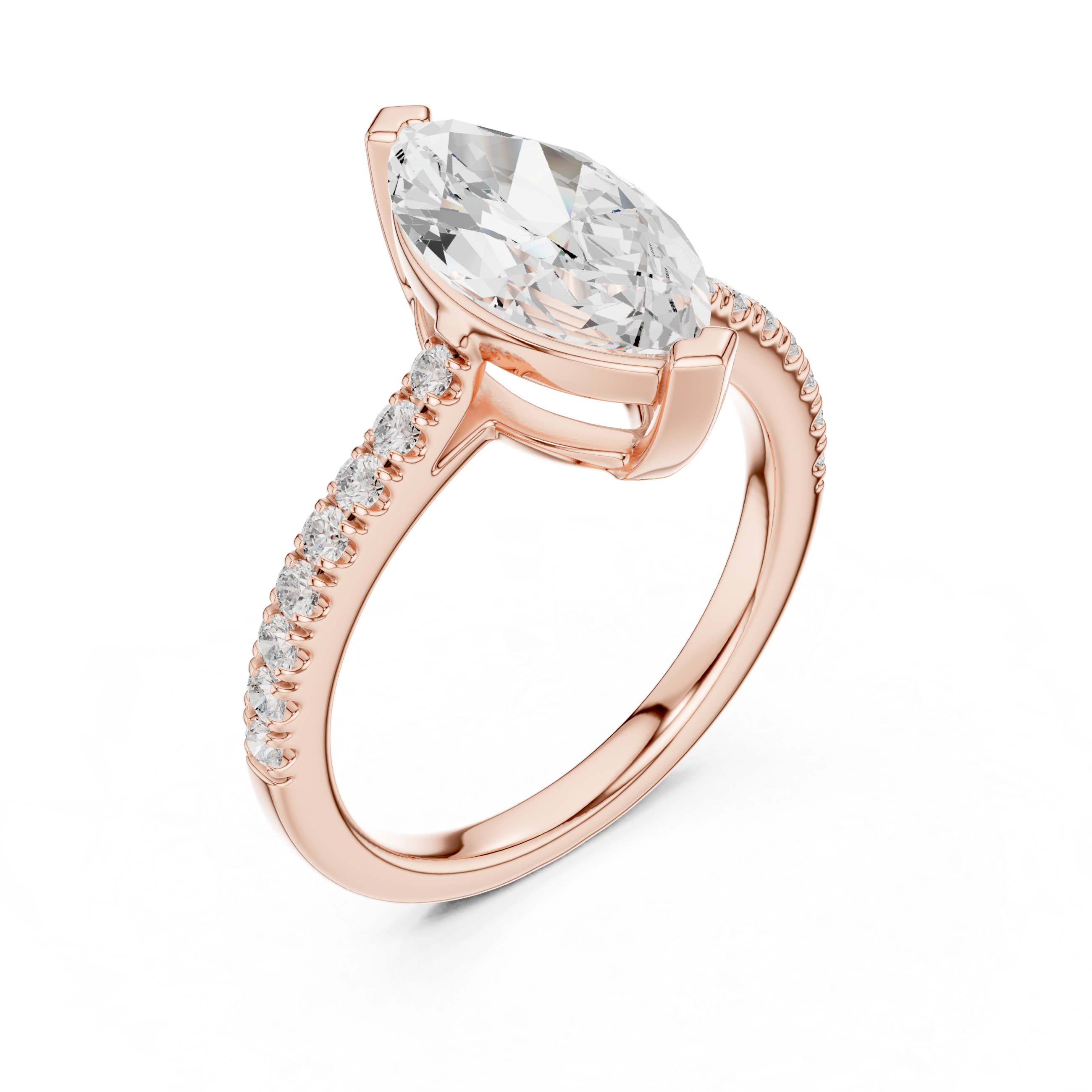 Marquise Cut Diamond Engagement Ring with Pavé Band