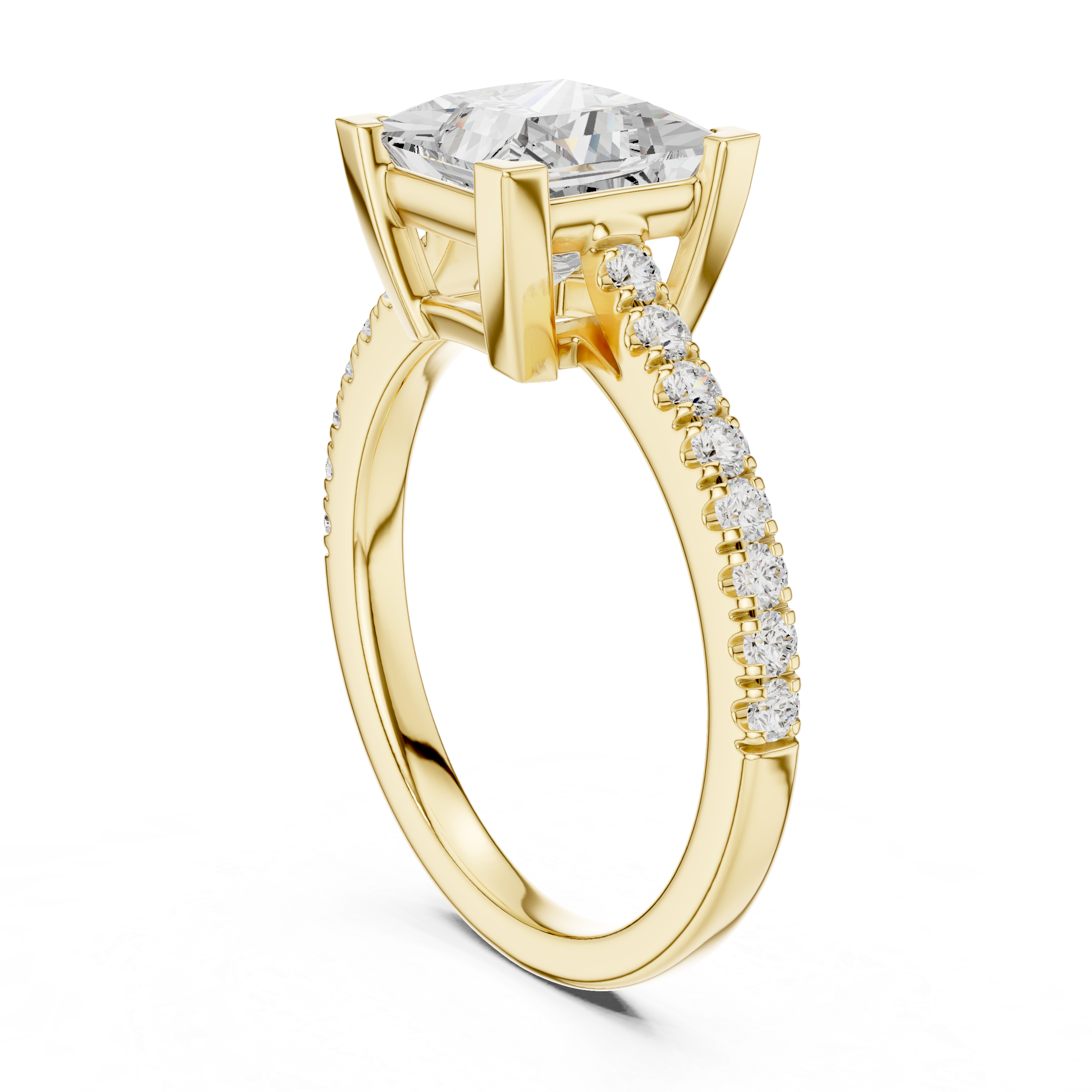 Princess Cut Diamond Engagement Ring with Pavé Band