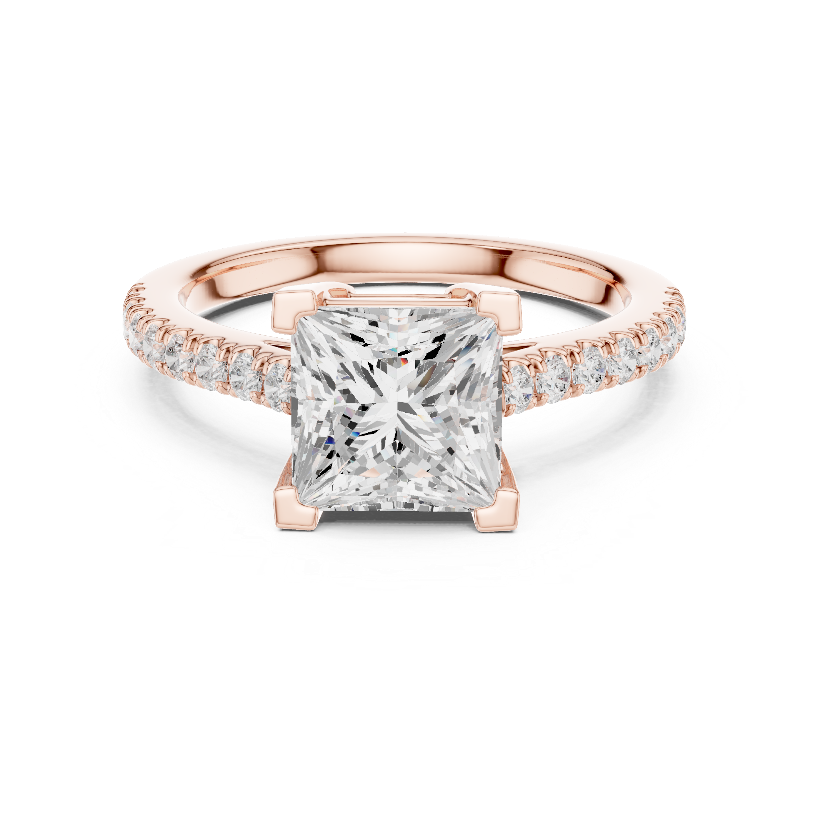 Princess Cut Diamond Engagement Ring with Pavé Band