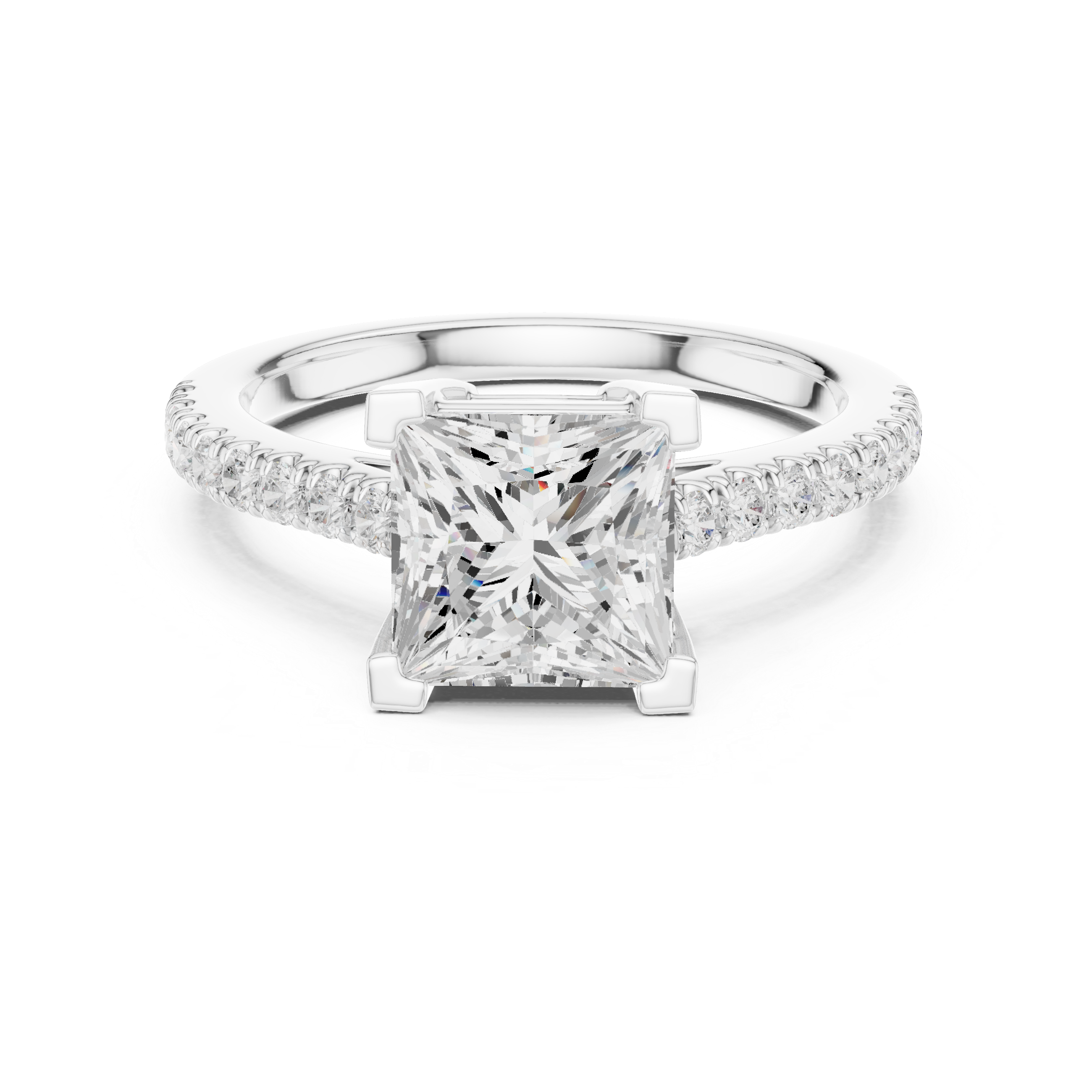 Princess Cut Diamond Engagement Ring with Pavé Band