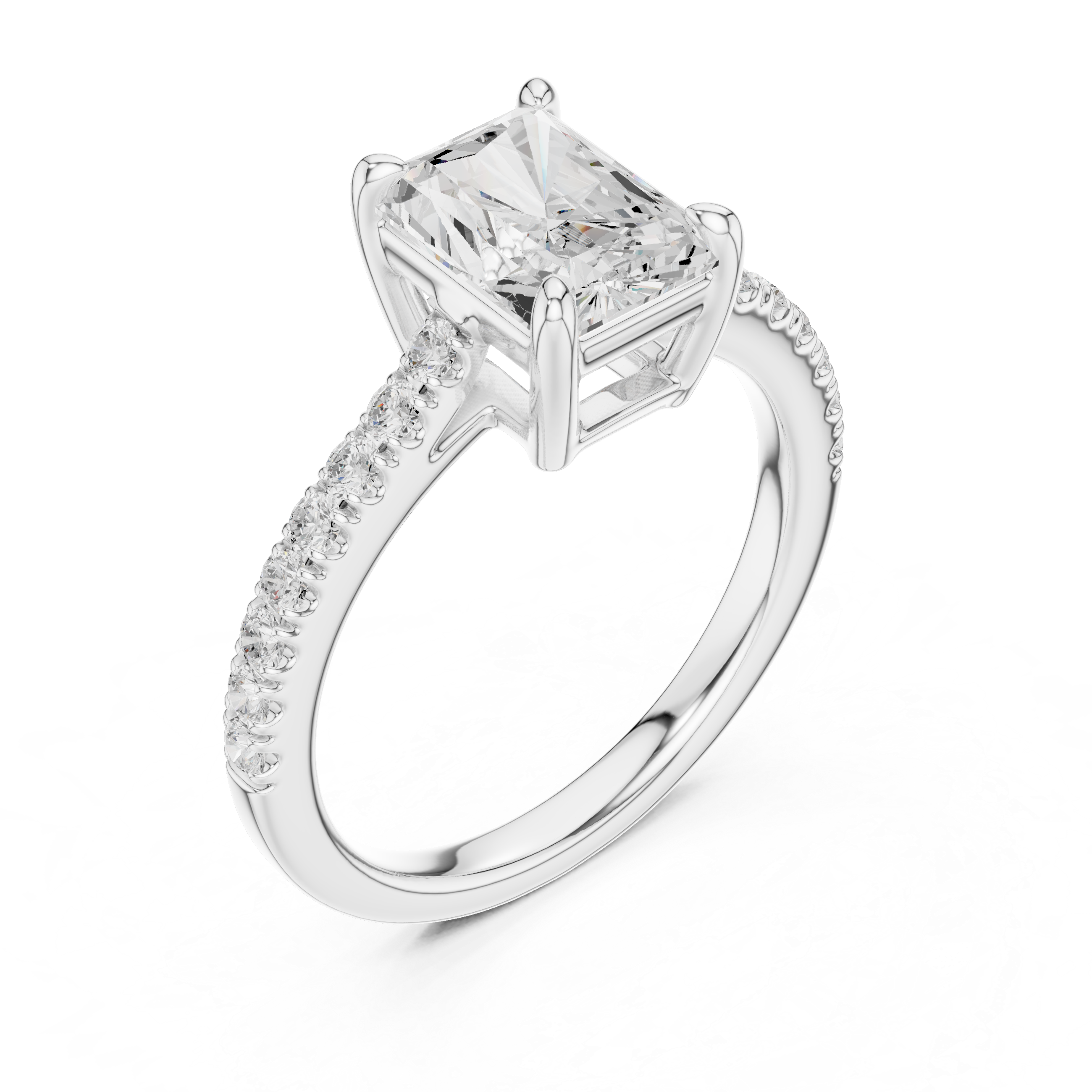 Radiant Cut Diamond Engagement Ring with Pavé Band