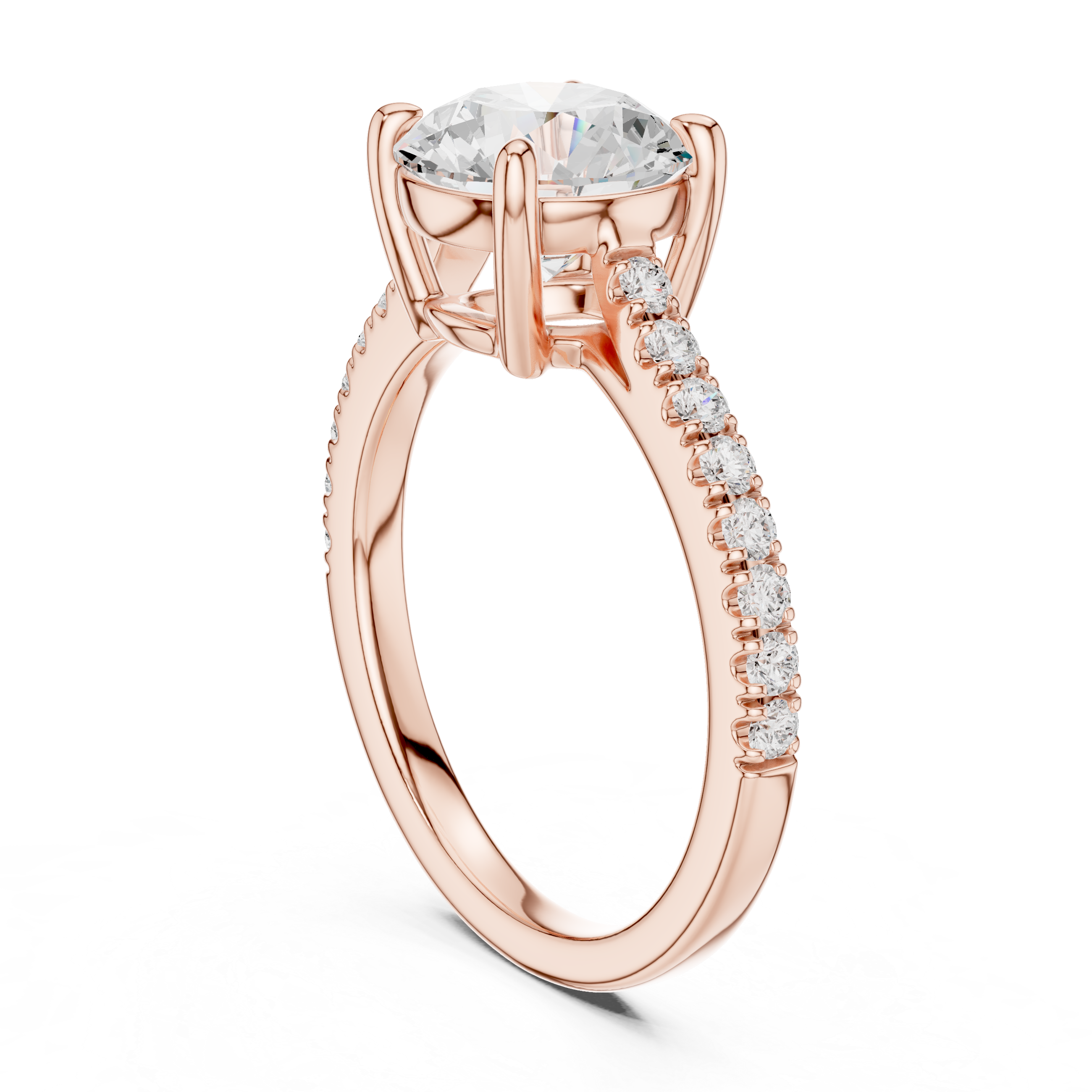 Round Cut Diamond Solitaire Ring with Pavé Band