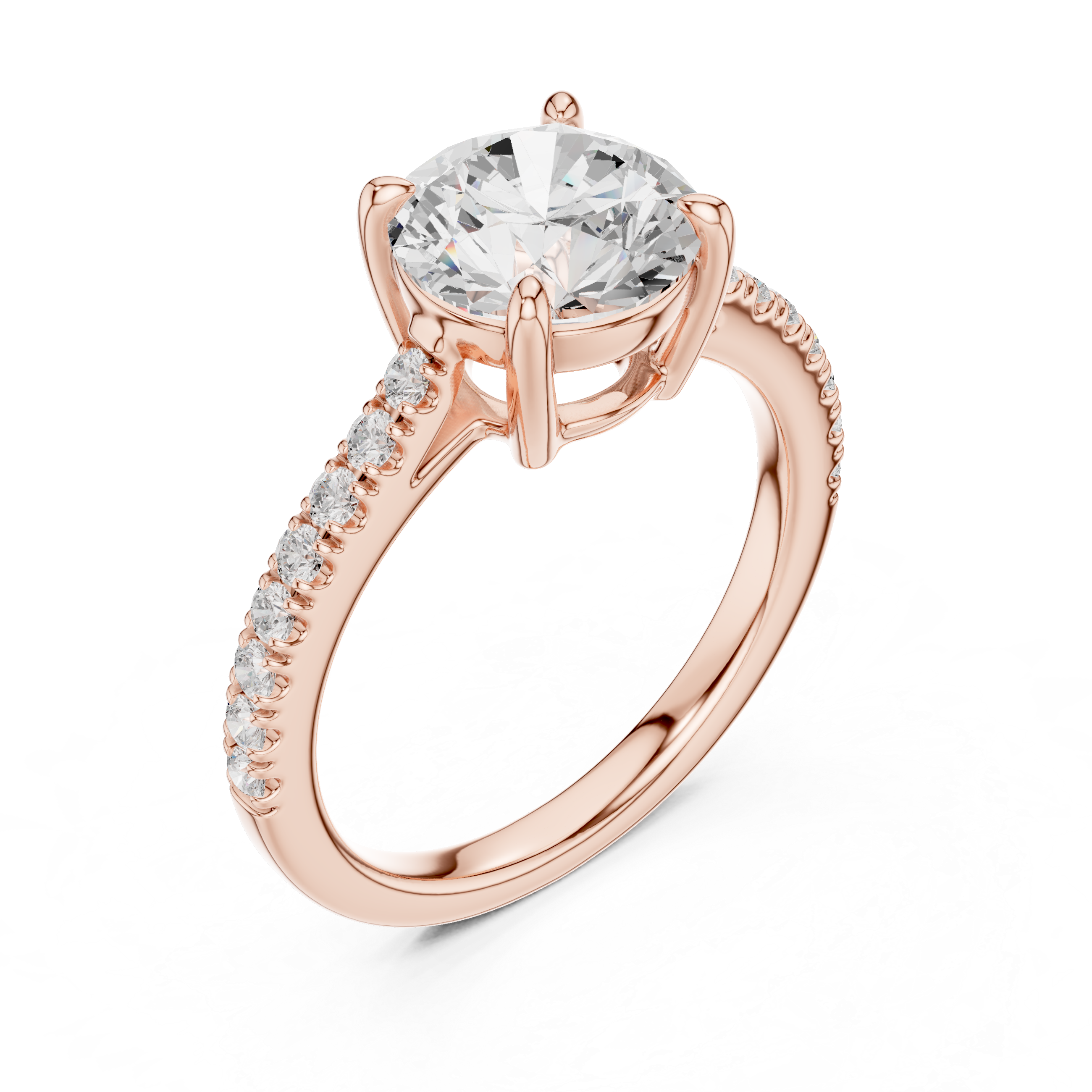 Round Cut Diamond Solitaire Ring with Pavé Band