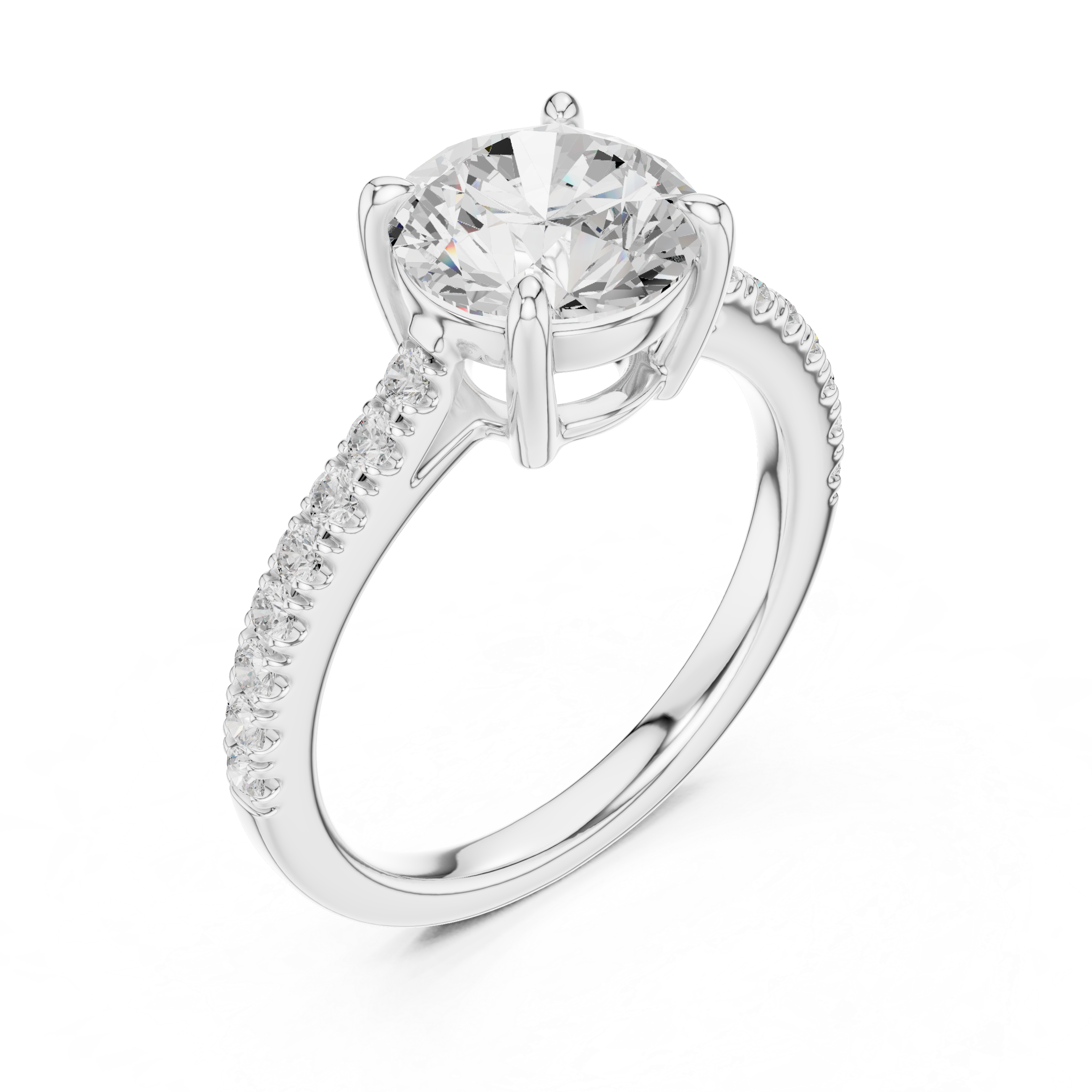 Round Cut Diamond Solitaire Ring with Pavé Band