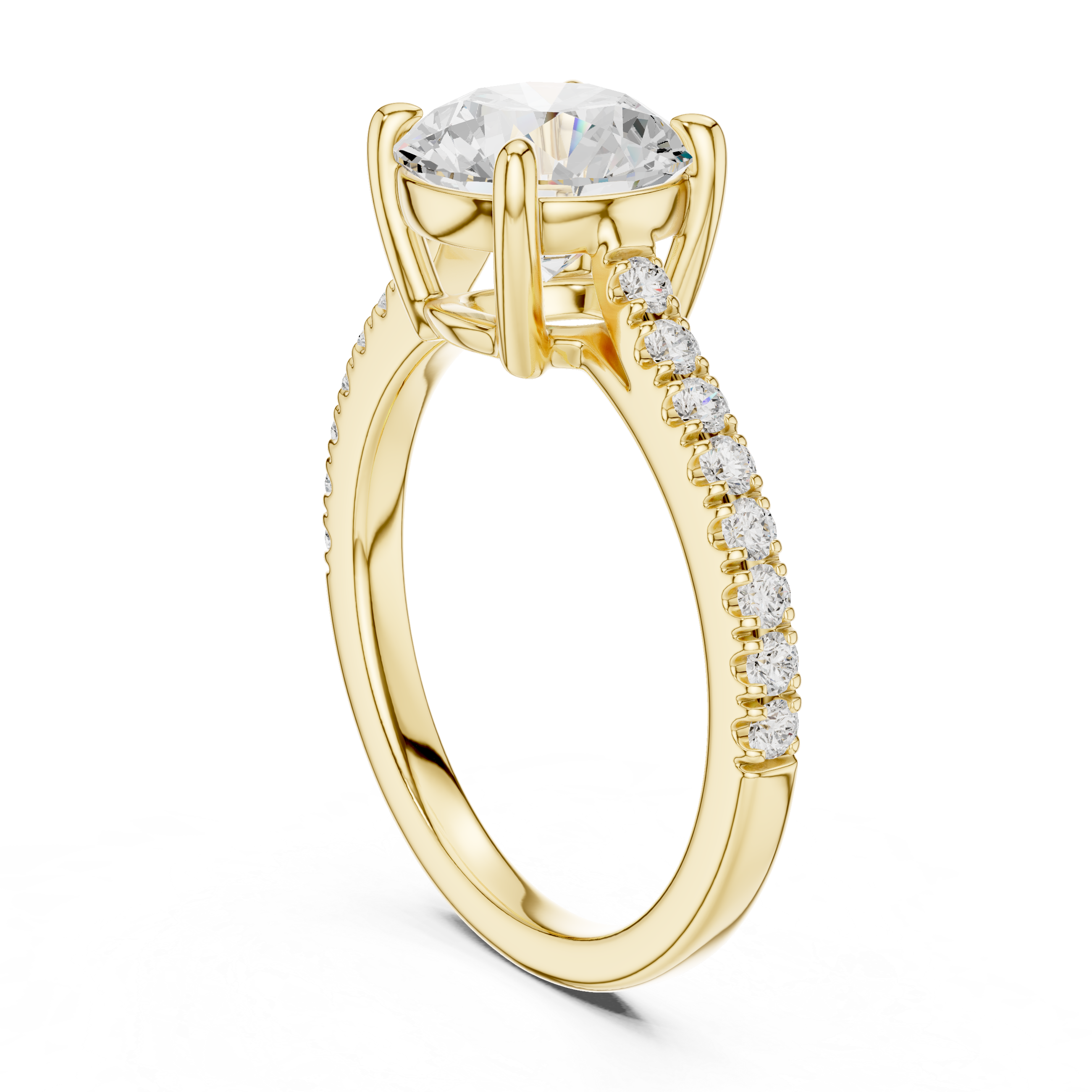 Round Cut Diamond Solitaire Ring with Pavé Band