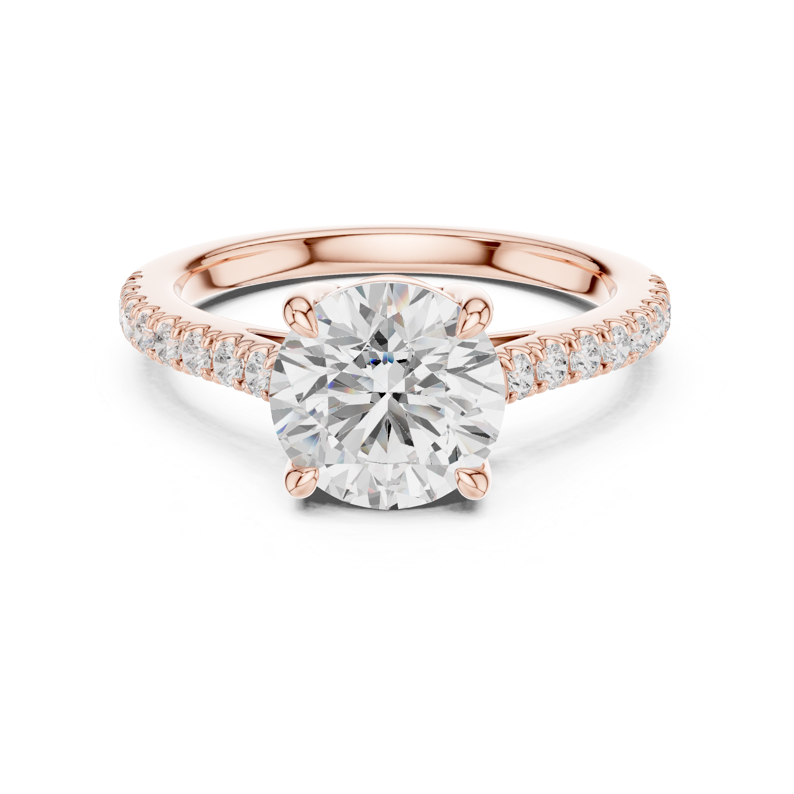 Round Cut Diamond Solitaire Ring with Pavé Band