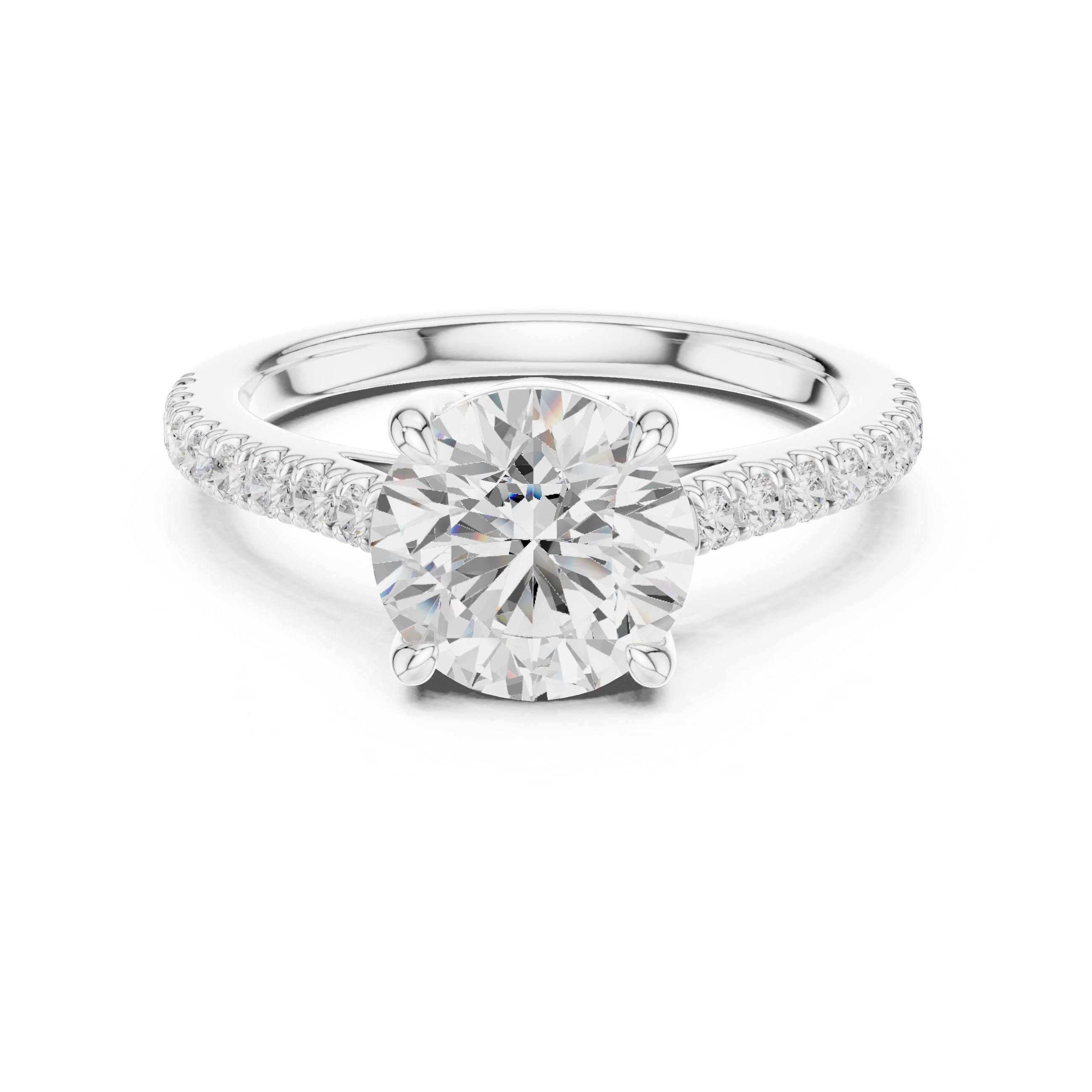 Round Cut Diamond Solitaire Ring with Pavé Band