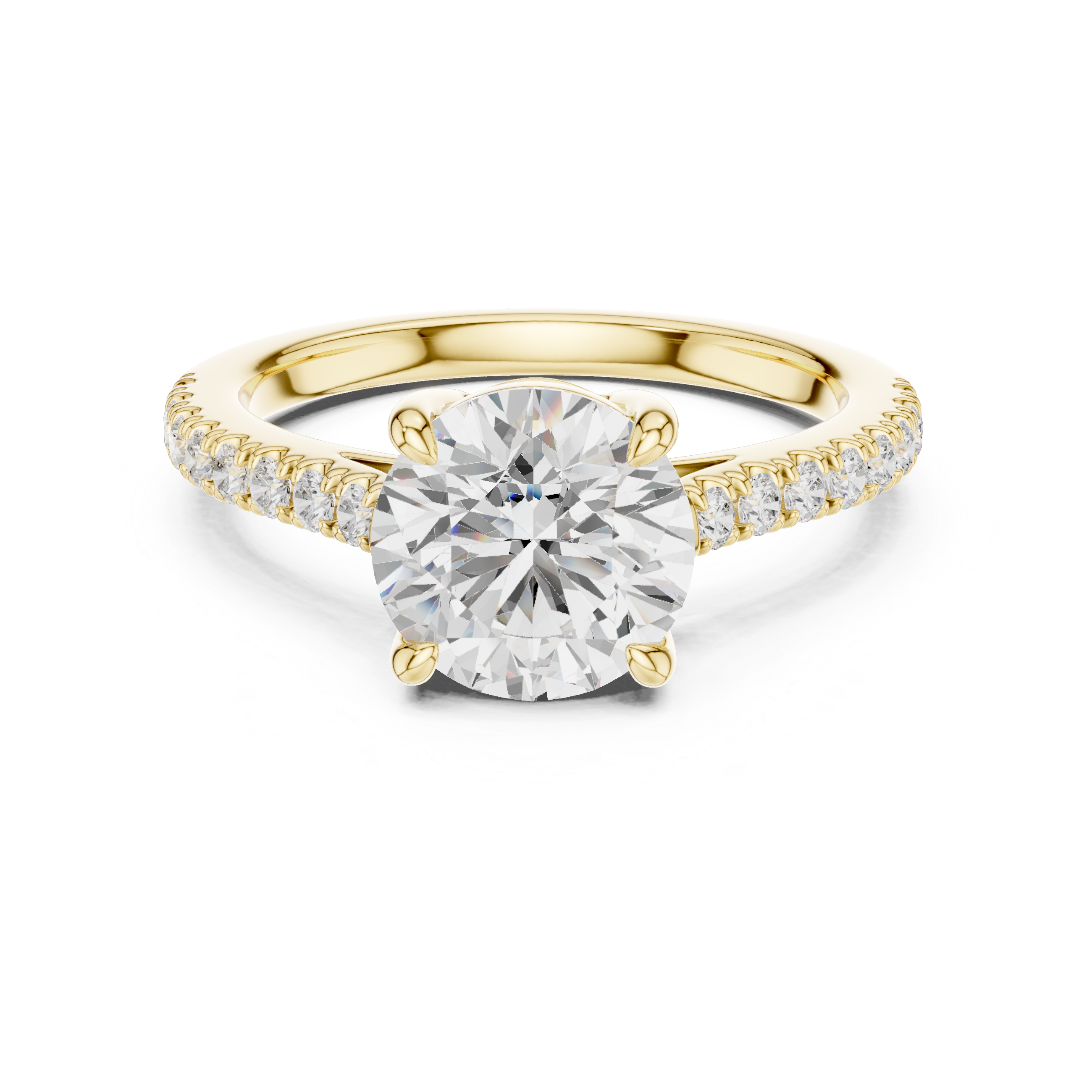 Round Cut Diamond Solitaire Ring with Pavé Band