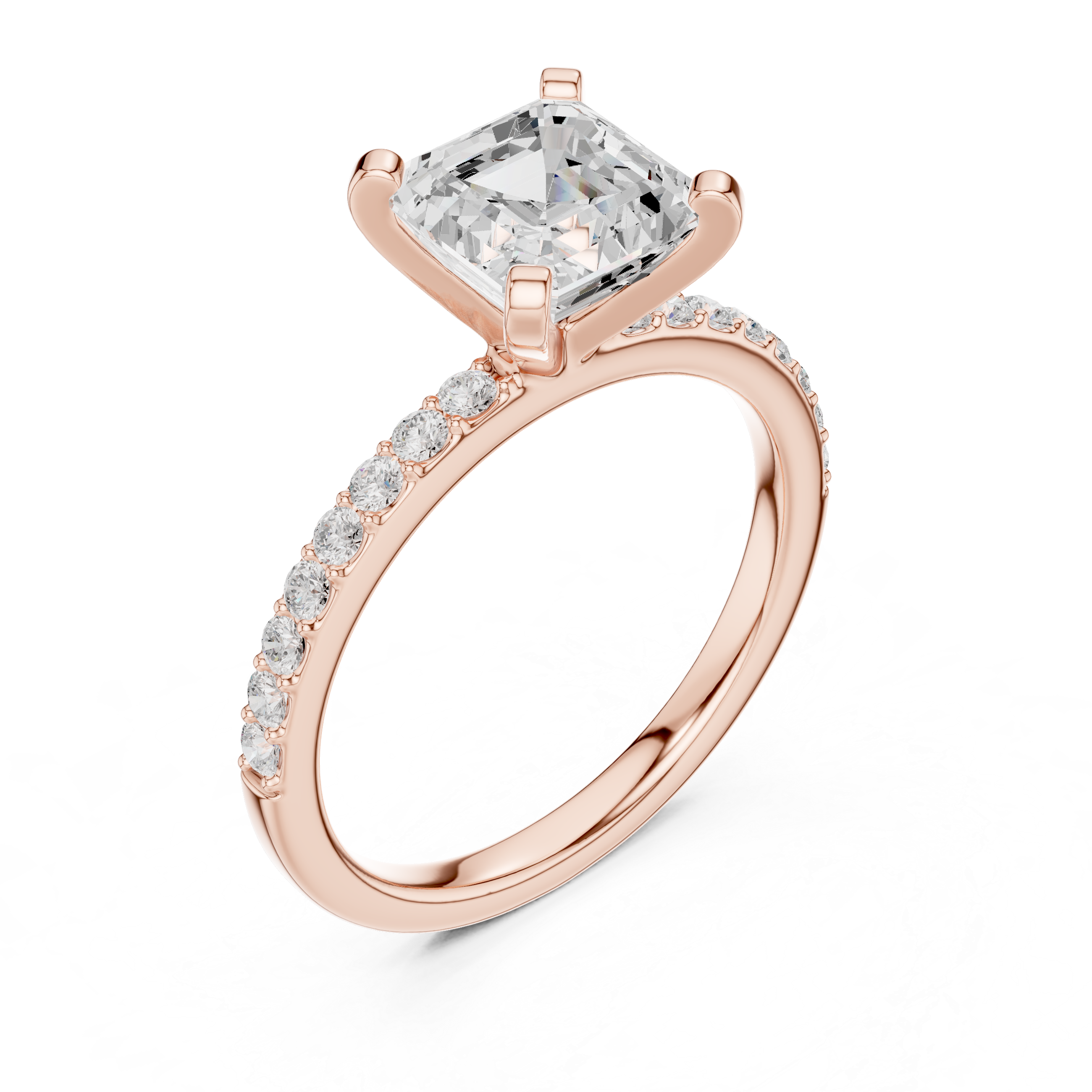 Petite Asscher Cut Diamond Ring with Pavé Band