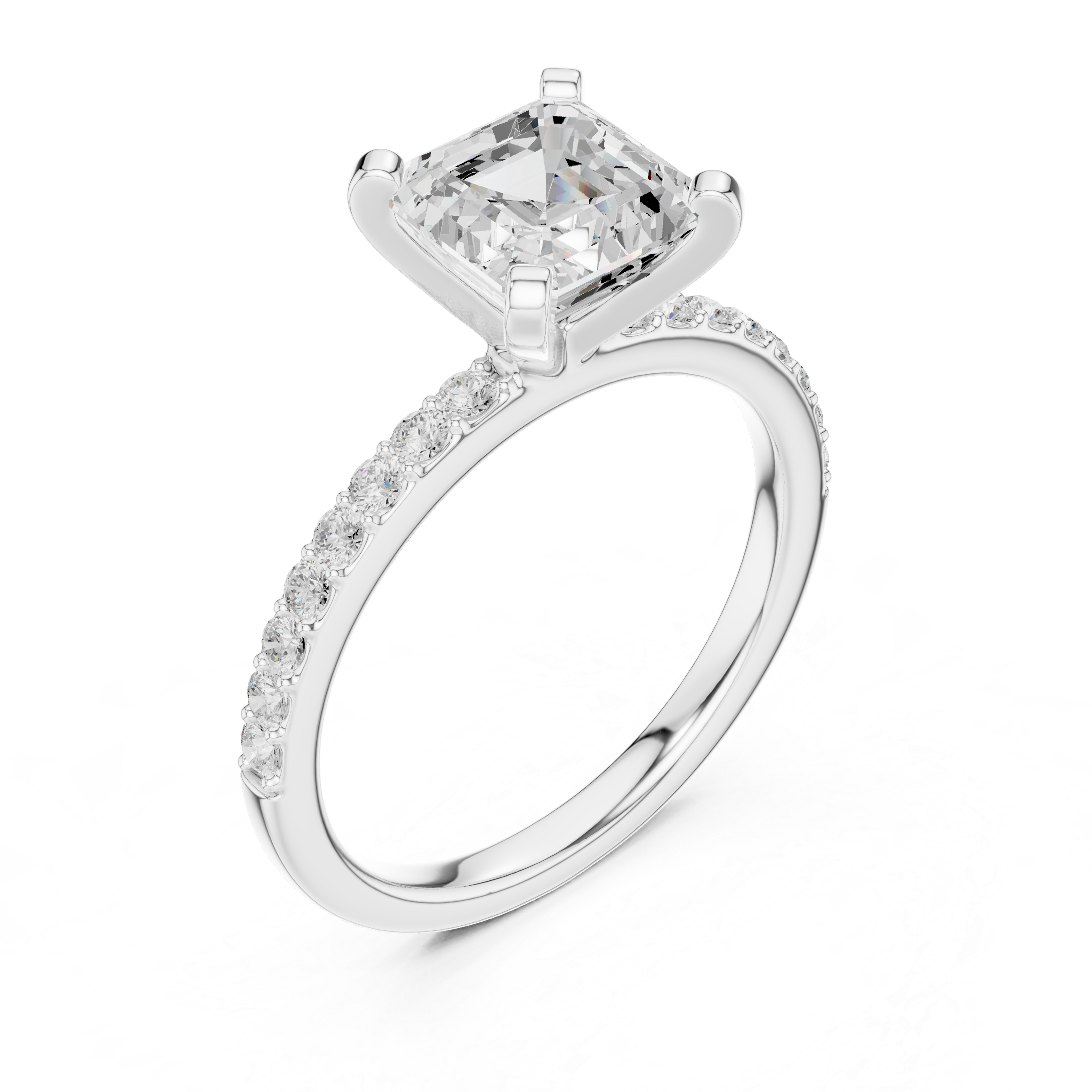 Petite Asscher Cut Diamond Ring with Pavé Band