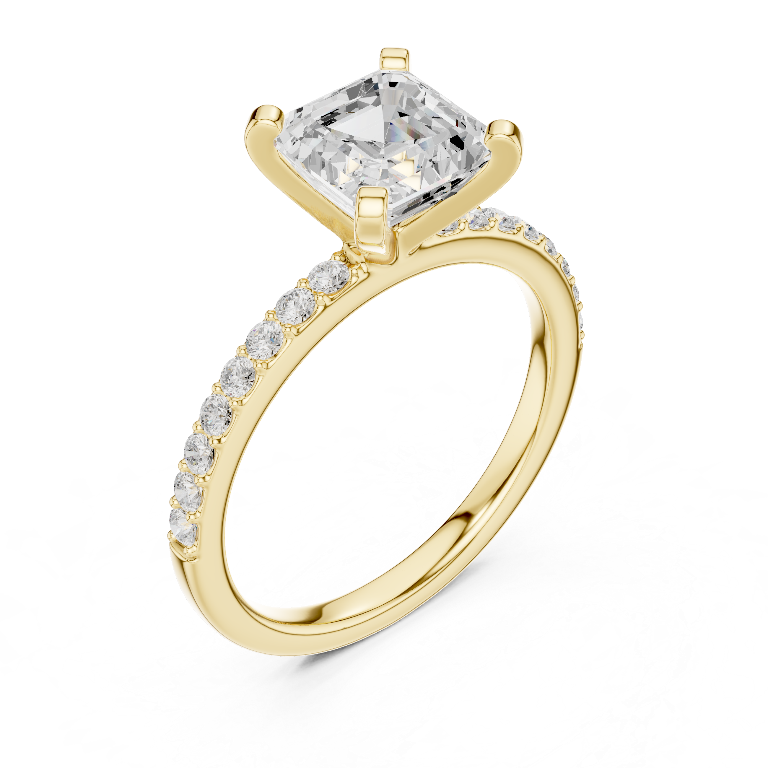 Petite Asscher Cut Diamond Ring with Pavé Band