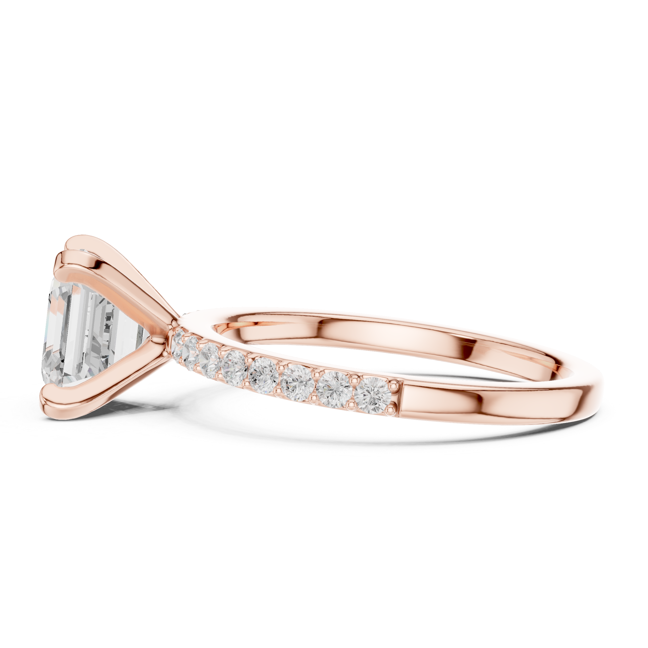 Petite Asscher Cut Diamond Ring with Pavé Band