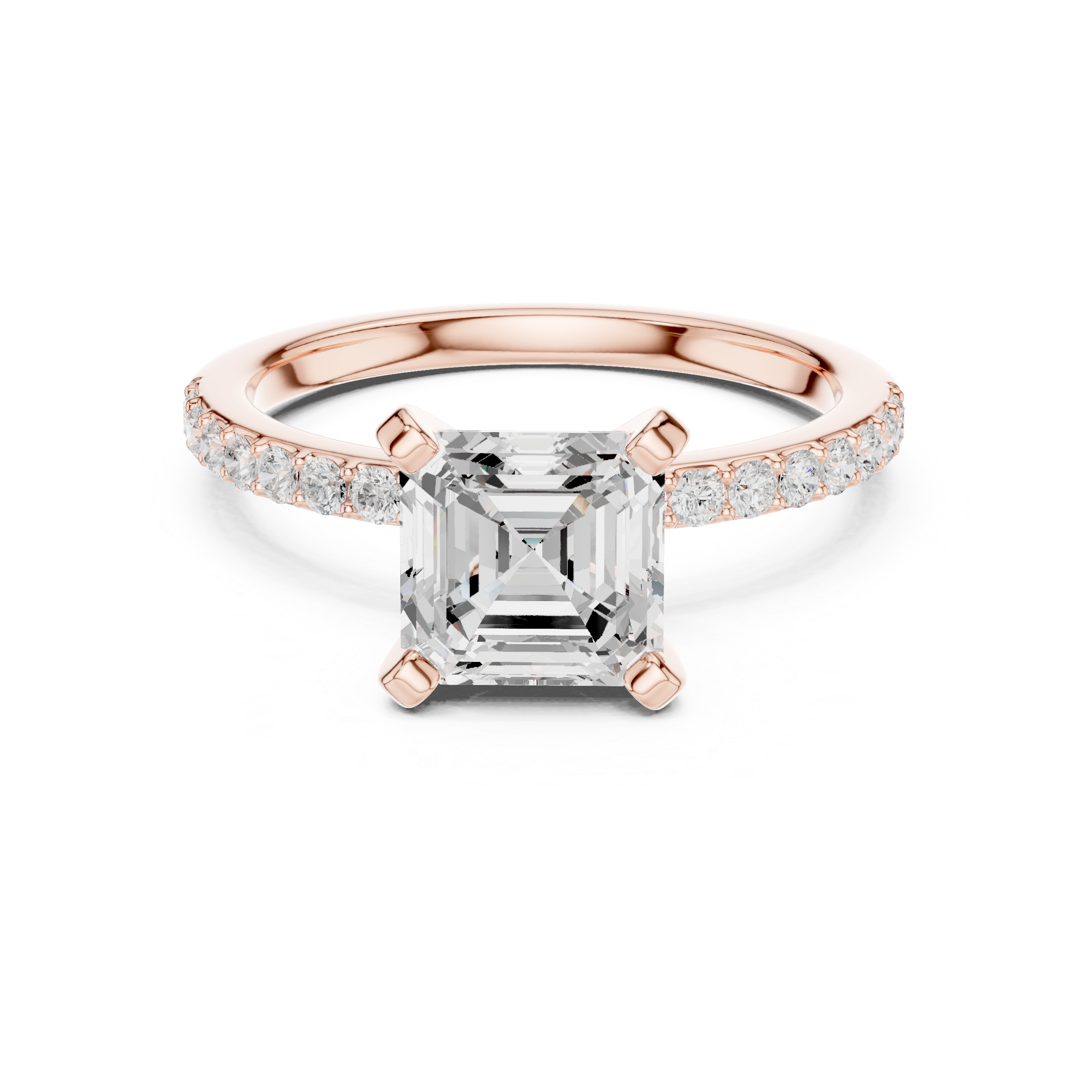 Petite Asscher Cut Diamond Ring with Pavé Band