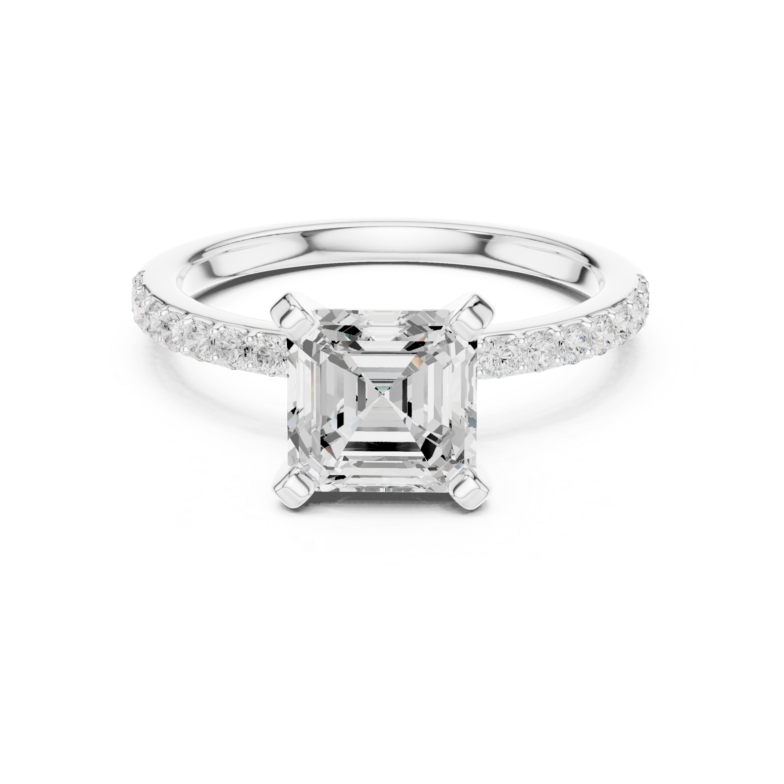 Petite Asscher Cut Diamond Ring with Pavé Band