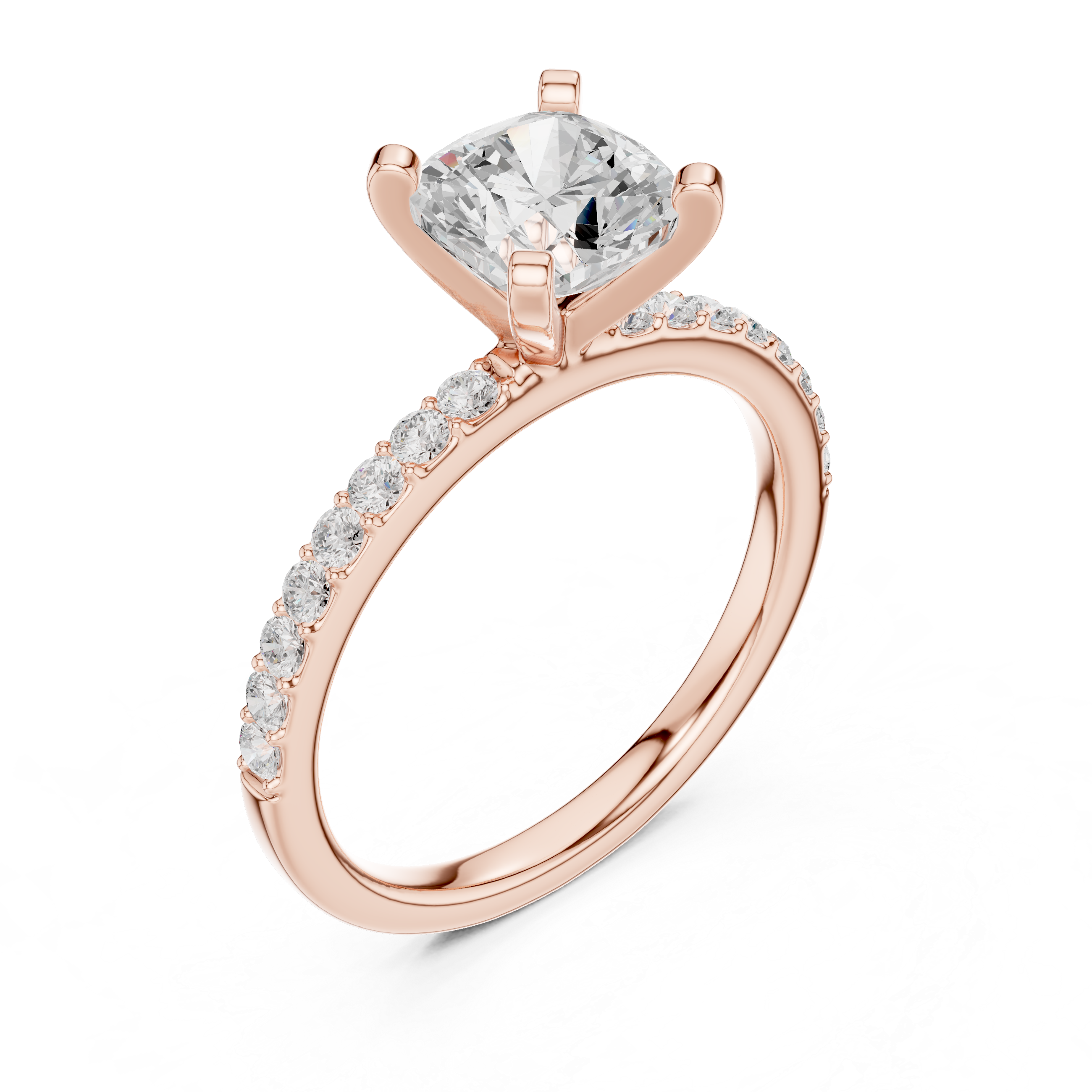 Petite Cushion Cut Diamond Ring with Pavé Band