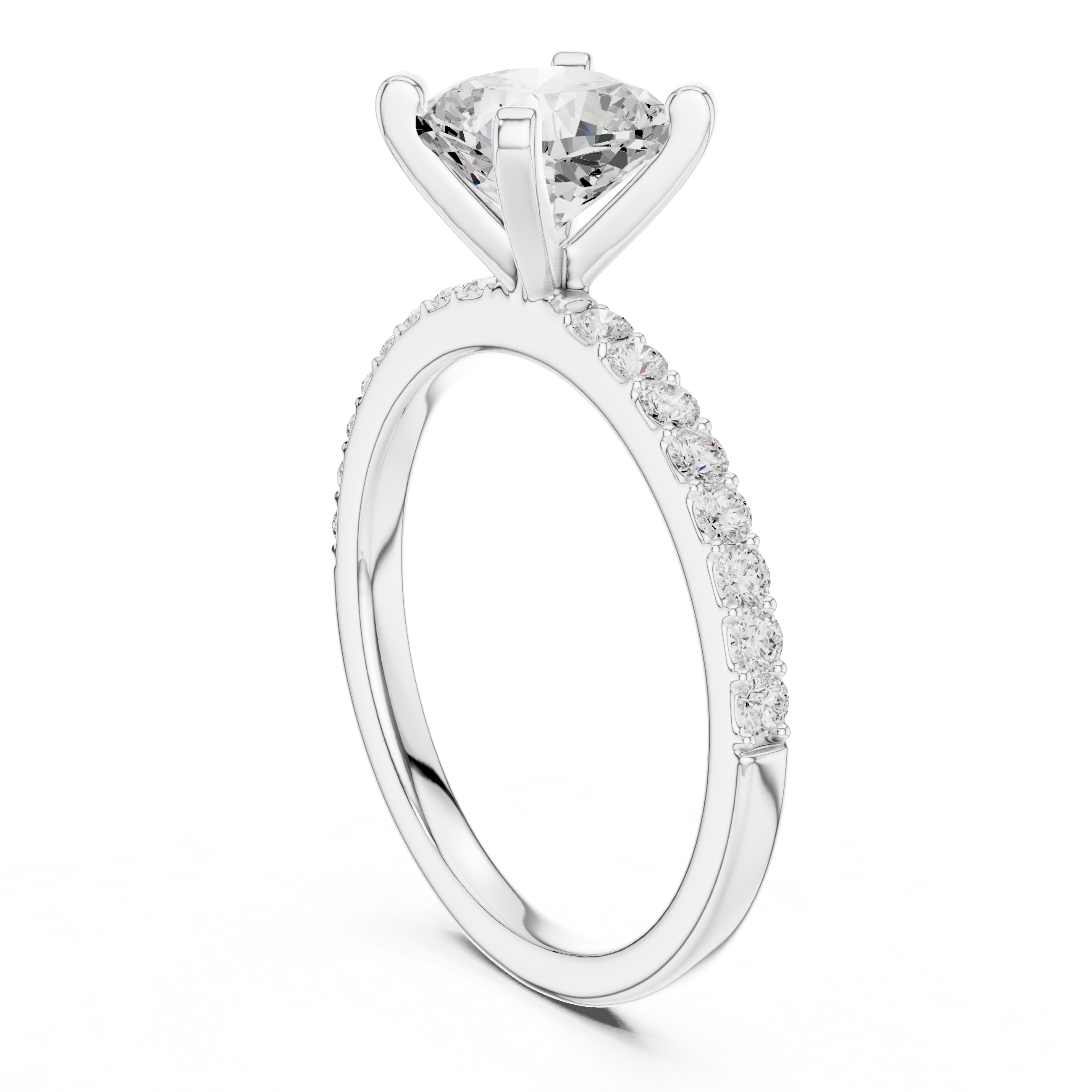 Petite Cushion Cut Diamond Ring with Pavé Band