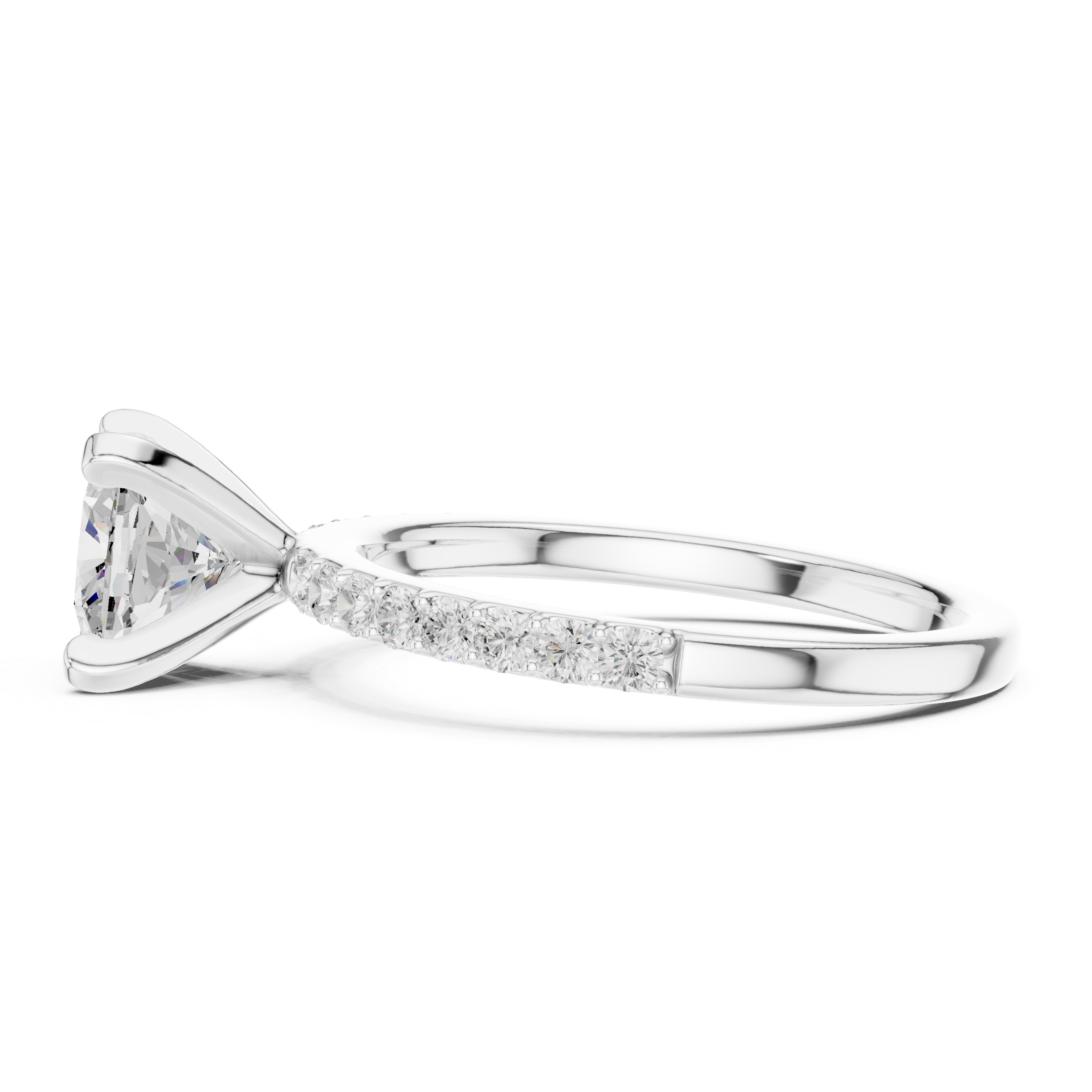 Petite Cushion Cut Diamond Ring with Pavé Band