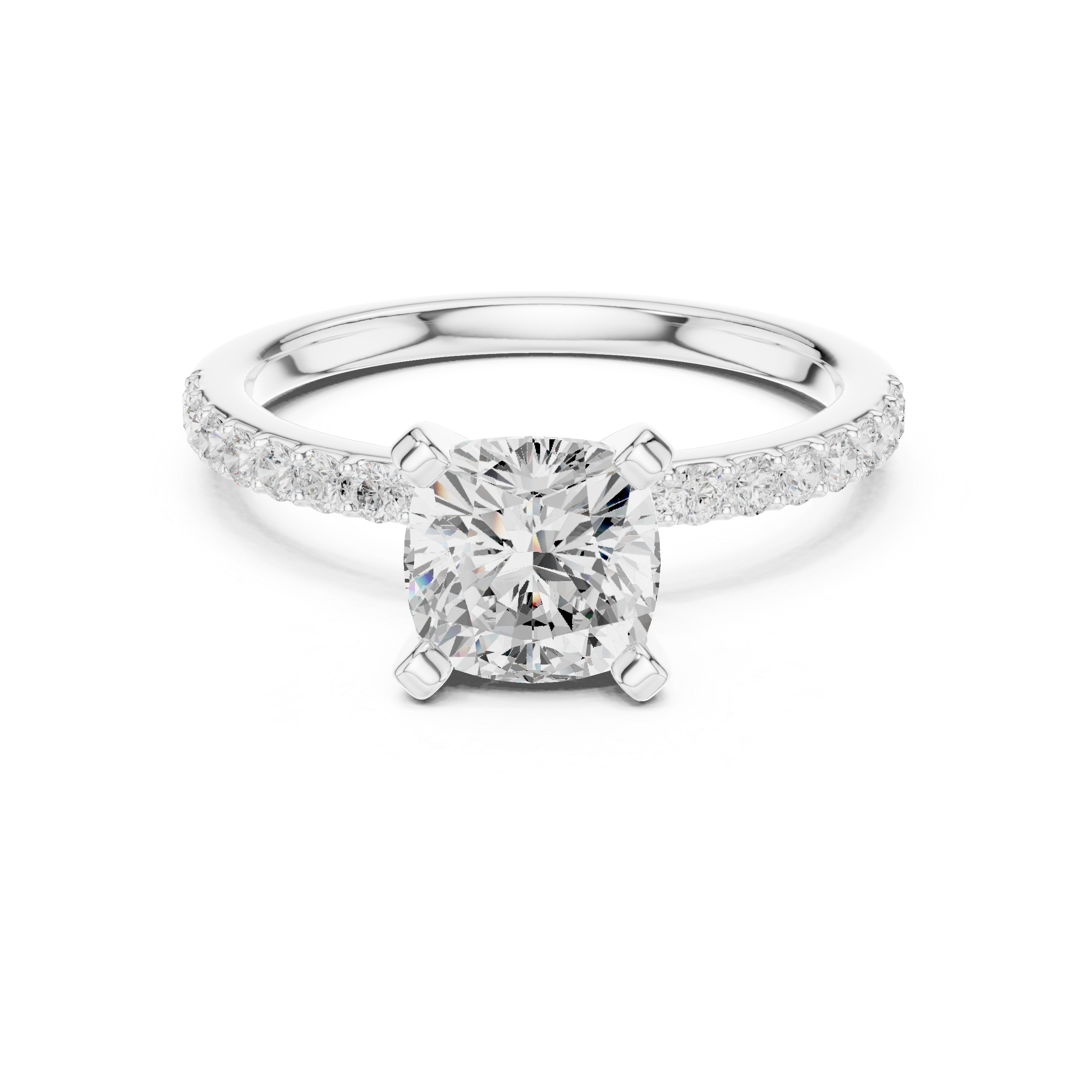 Petite Cushion Cut Diamond Ring with Pavé Band