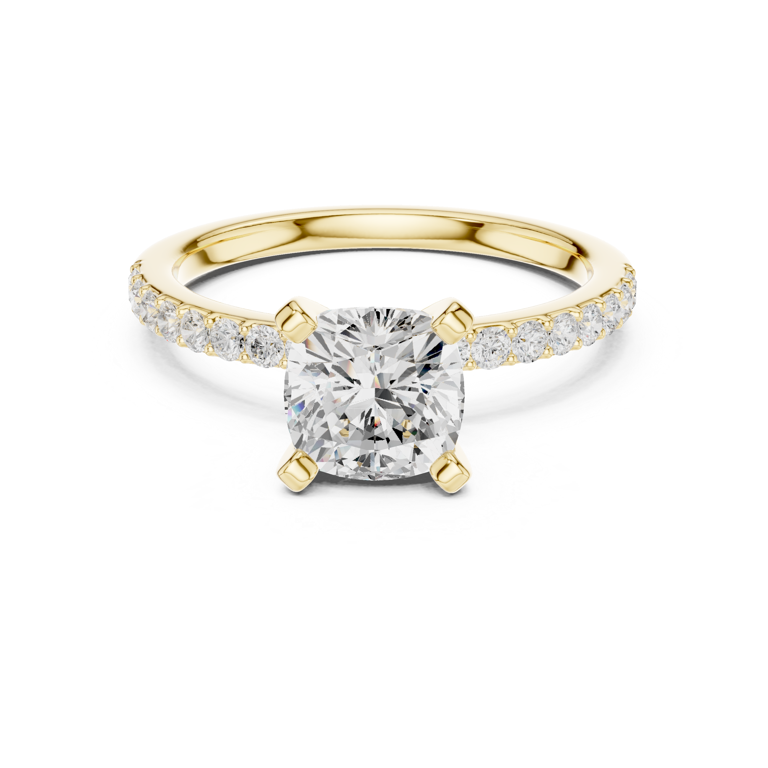 Petite Cushion Cut Diamond Ring with Pavé Band